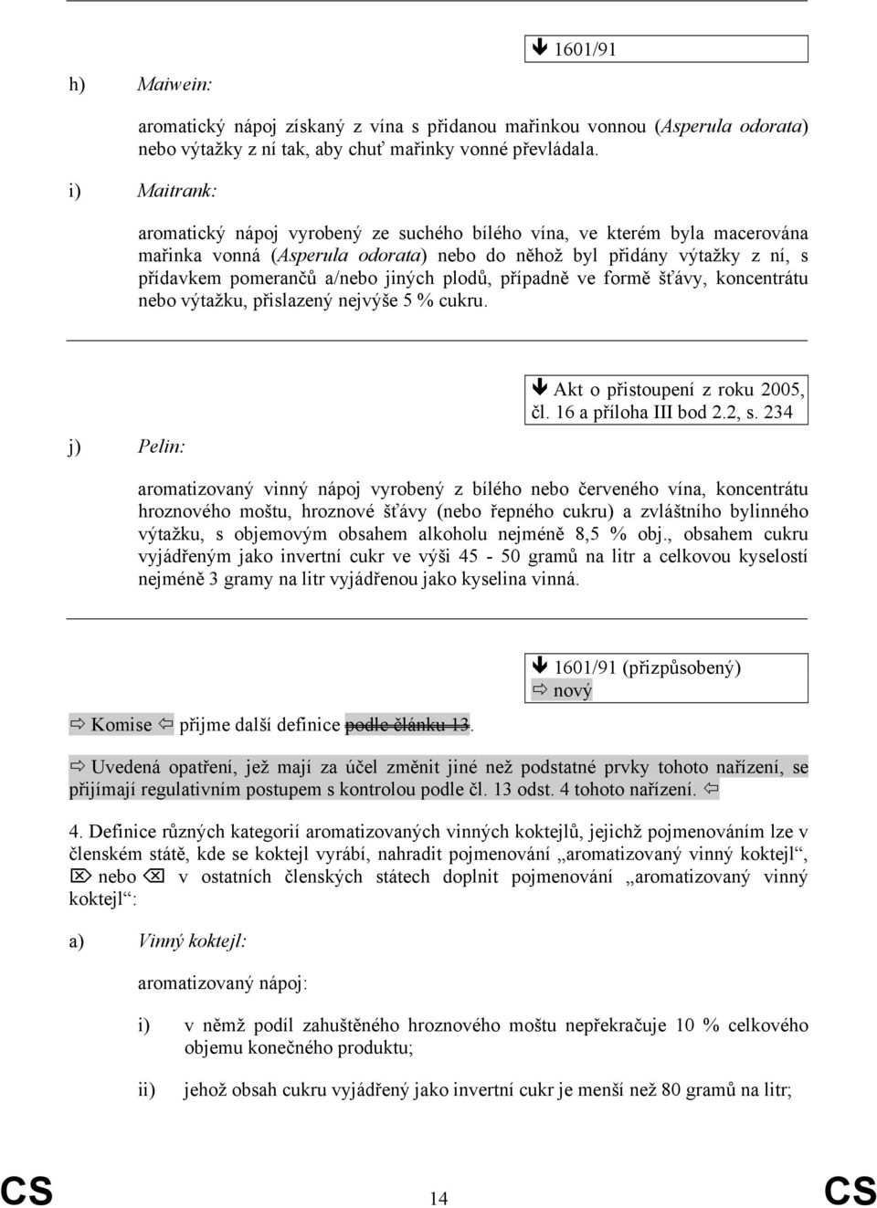 plodů, případně ve formě šťávy, koncentrátu nebo výtažku, přislazený nejvýše 5 % cukru. j) Pelin: Akt o přistoupení z roku 2005, čl. 16 a příloha III bod 2.2, s.