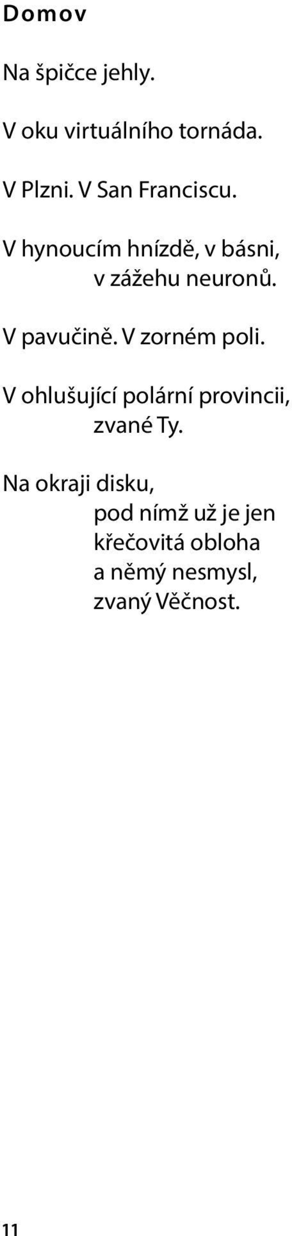 V pavučině. V zorném poli. V ohlušující polární provincii, zvané Ty.