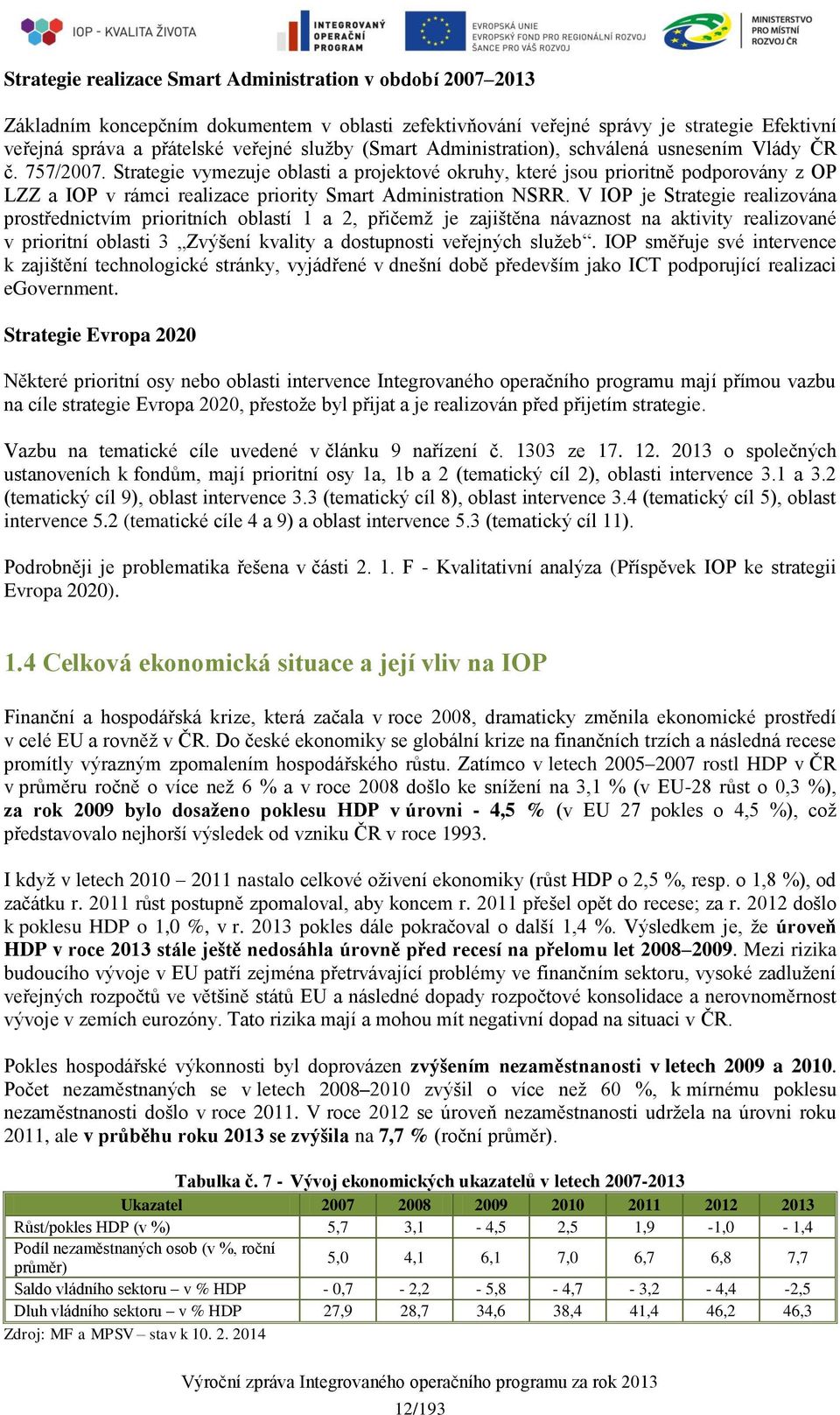 Strategie vymezuje oblasti a projektové okruhy, které jsou prioritně podporovány z OP LZZ a IOP v rámci realizace priority Smart Administration NSRR.