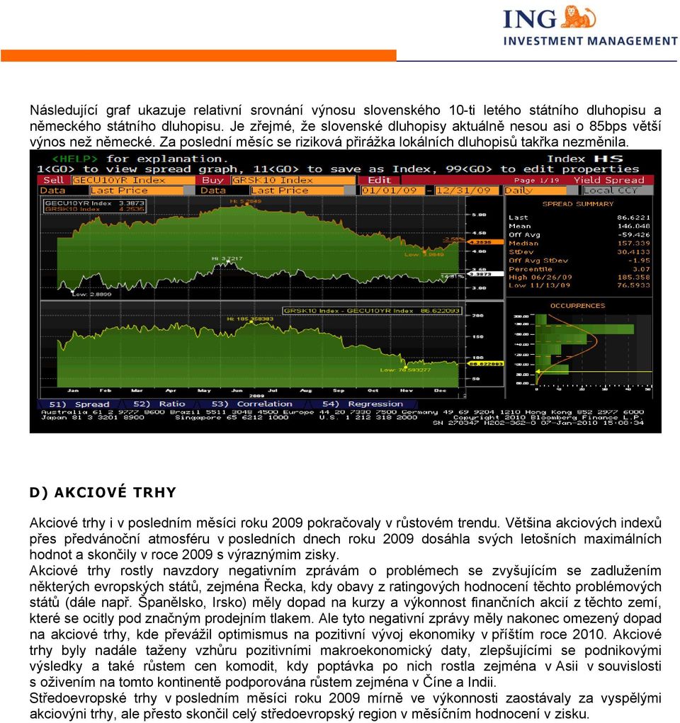 D) AKCIOVÉ TRHY Akciové trhy i v posledním měsíci roku 2009 pokračovaly v růstovém trendu.