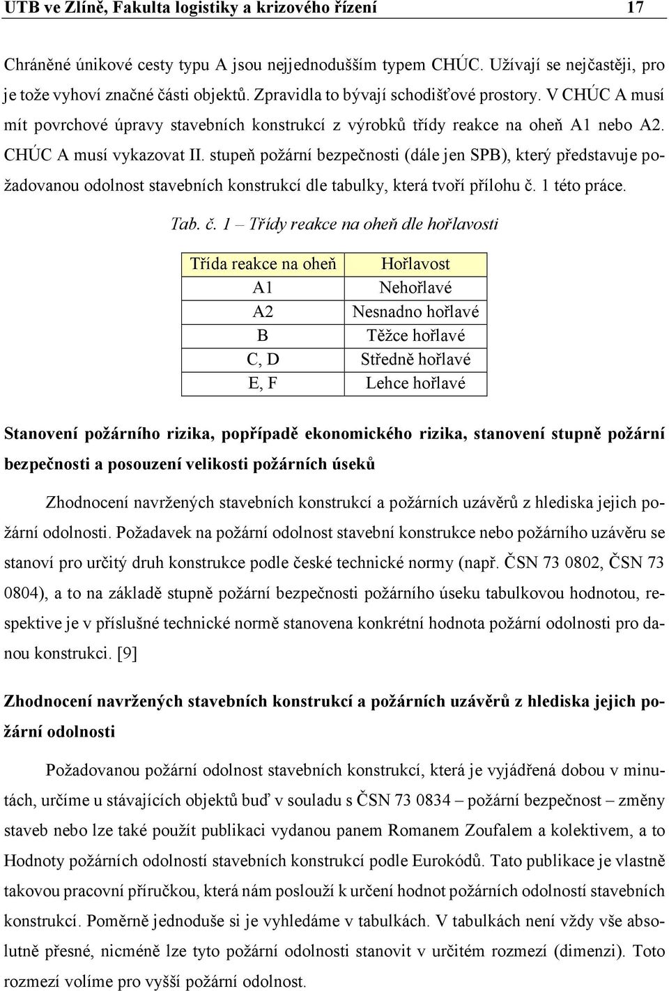 stupeň požární bezpečnosti (dále jen SPB), který představuje požadovanou odolnost stavebních konstrukcí dle tabulky, která tvoří přílohu č.