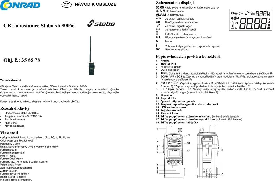 CB radiostanice Stabo xh 9006e. Obj. č.: - PDF Stažení zdarma