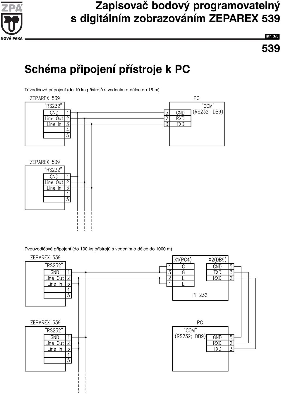 3/ Třívodičové připojení (do 0 ks přístrojů s