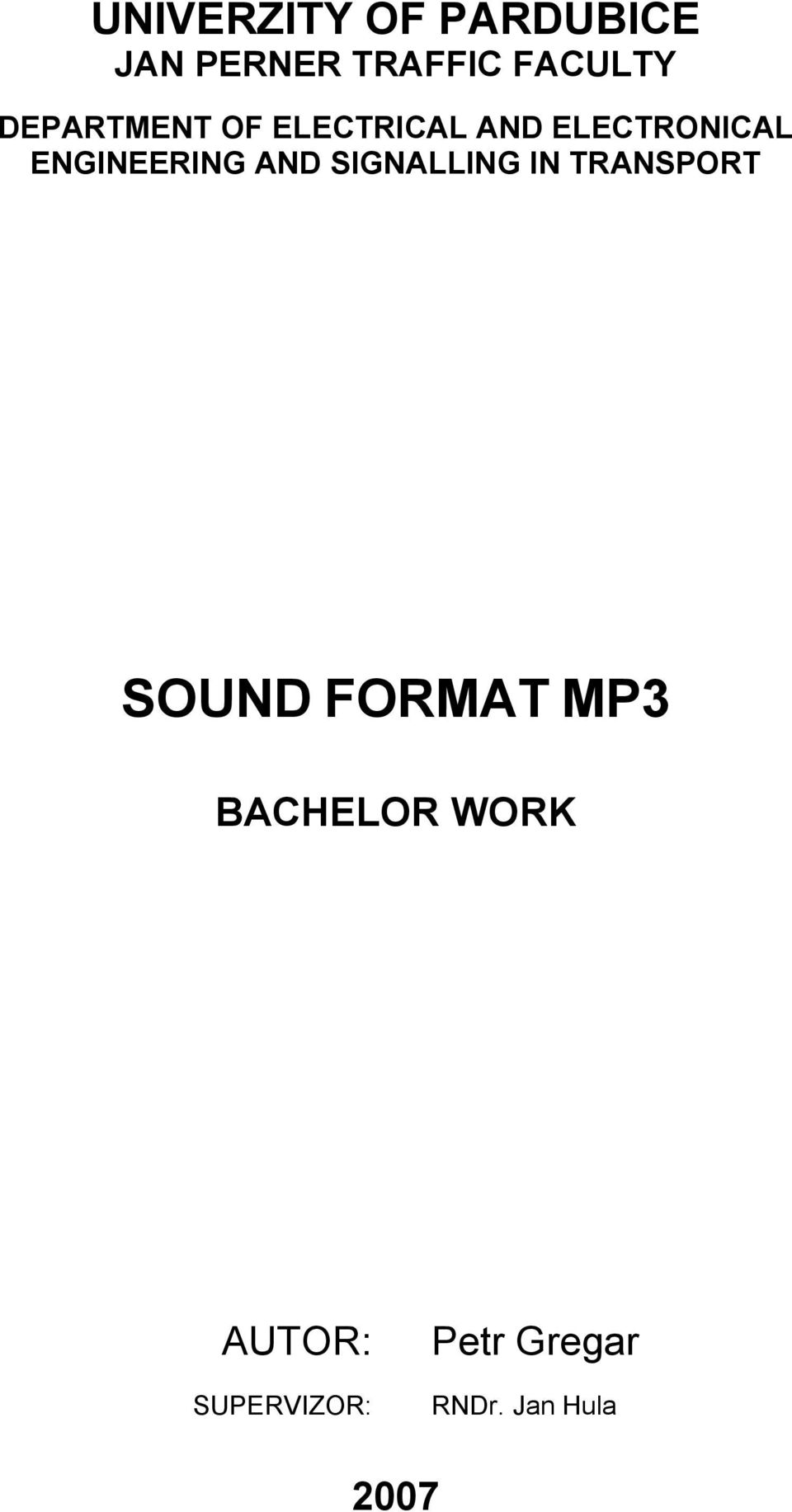 AND SIGNALLING IN TRANSPORT SOUND FORMAT MP3 BACHELOR