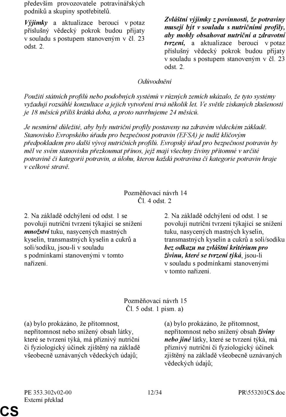 Zvláštní výjimky z povinnosti, že potraviny musejí být v souladu s nutričními profily, aby mohly obsahovat nutriční a zdravotní tvrzení, a aktualizace beroucí v potaz příslušný vědecký pokrok budou