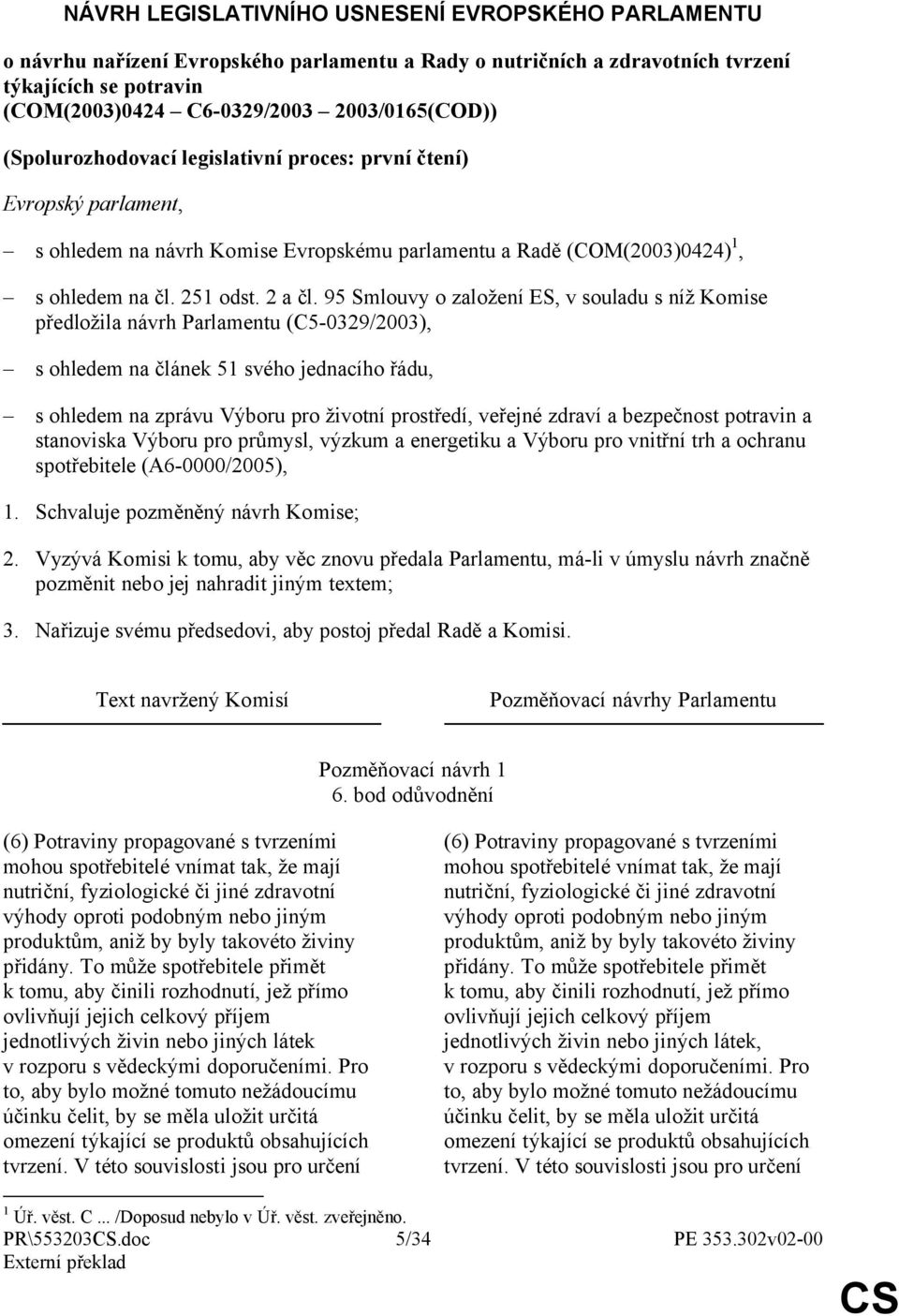 95 Smlouvy o založení ES, v souladu s níž Komise předložila návrh Parlamentu (C5-0329/2003), s ohledem na článek 51 svého jednacího řádu, s ohledem na zprávu Výboru pro životní prostředí, veřejné