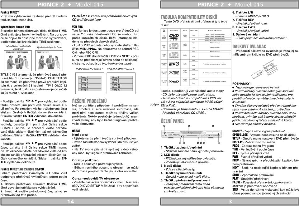 Vyhledávání podle titulu Vyhledávání podle času a kapitoly POZNÁMKY: Pozadí pro přehrávání zvukových CD tvoří úvodní logo. VCD PBC Tato funkce je dostupné pouze pro VideoCD od verze 2.0 výše.