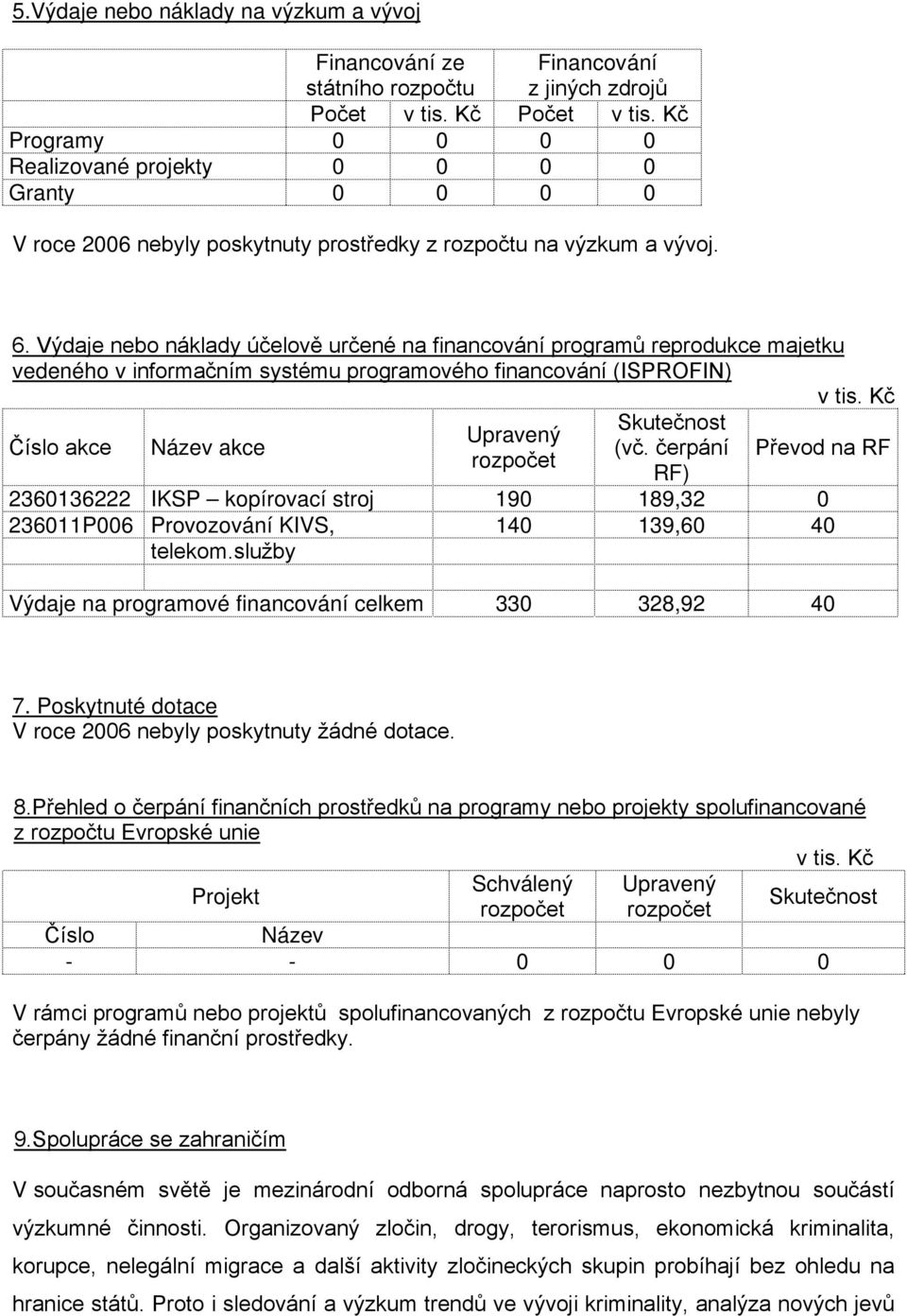 Výdaje nebo náklady účelově určené na financování programů reprodukce majetku vedeného v informačním systému programového financování (ISPROFIN) Číslo akce Název akce Upravený rozpočet Skutečnost (vč.