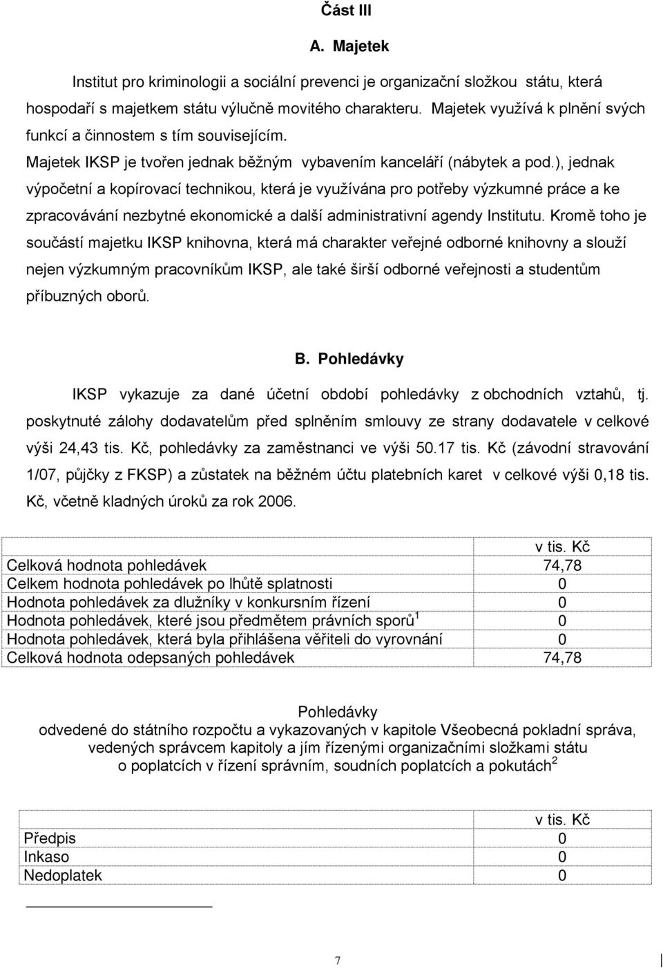 ), jednak výpočetní a kopírovací technikou, která je využívána pro potřeby výzkumné práce a ke zpracovávání nezbytné ekonomické a další administrativní agendy Institutu.