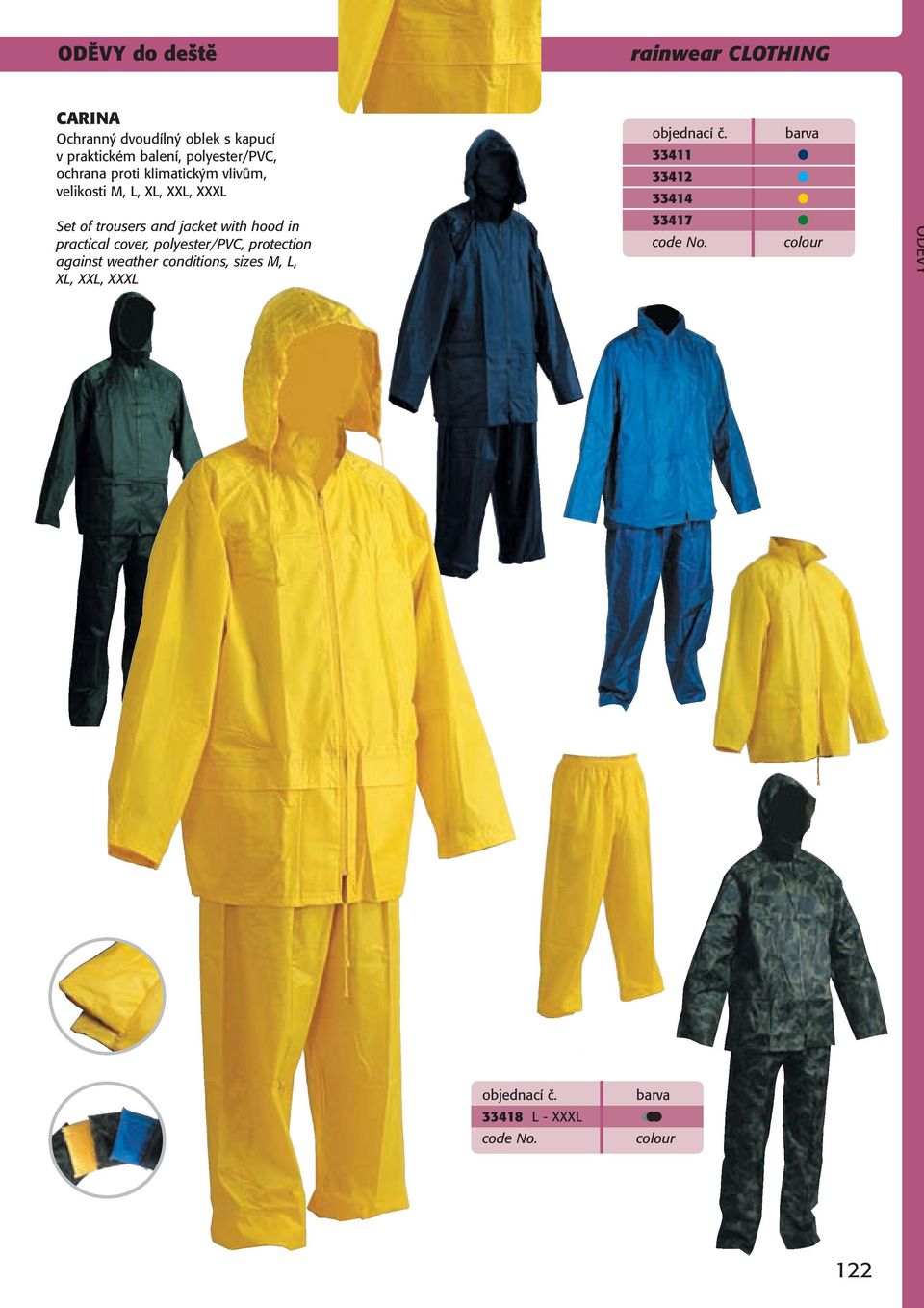 Set of trousers and jacket with hood in practical cover, polyester/pvc, protection