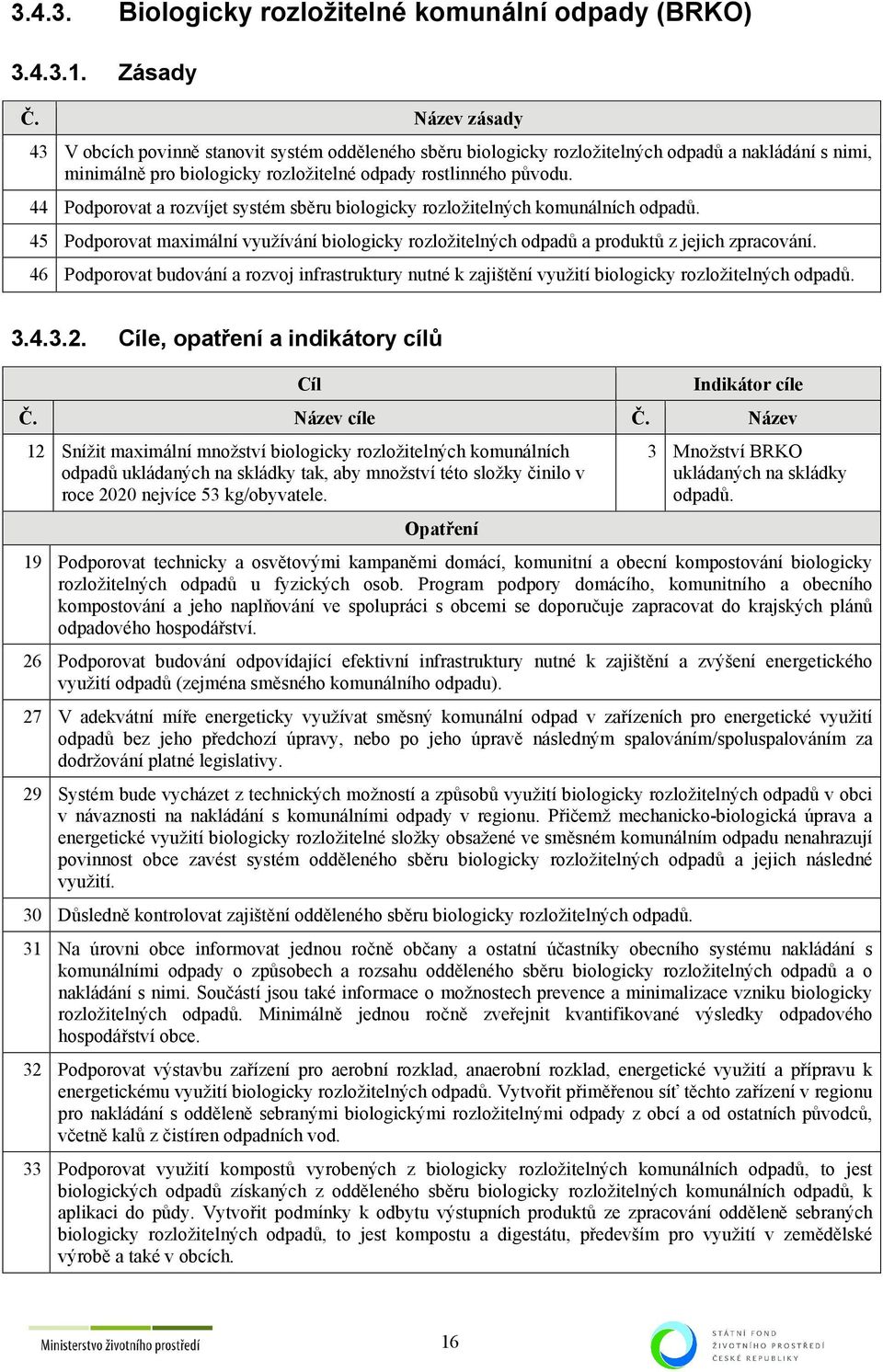 44 Podporovat a rozvíjet systém sběru biologicky rozložitelných komunálních odpadů. 45 Podporovat maximální využívání biologicky rozložitelných odpadů a produktů z jejich zpracování.