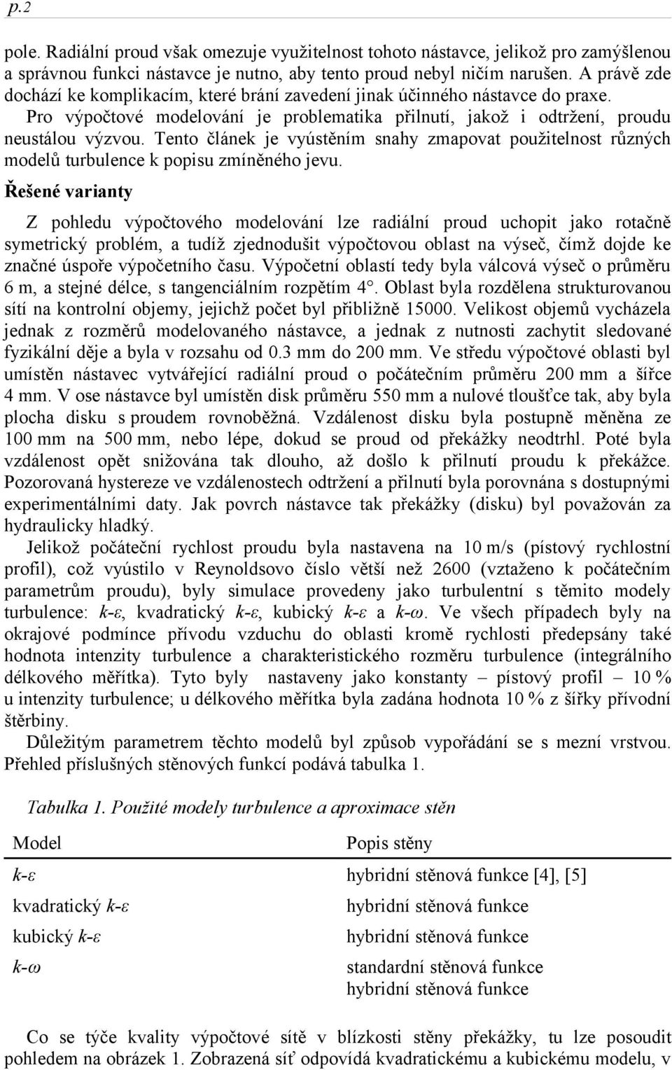 Tento článek je vyústěním snahy zmapovat použitelnost různých modelů turbulence k popisu zmíněného jevu.