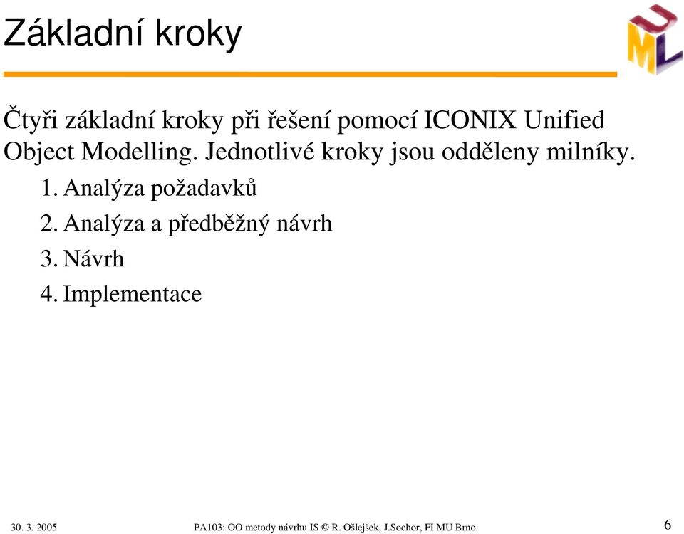 Analýza požadavků 2. Analýza a předběžný návrh 3. Návrh 4.