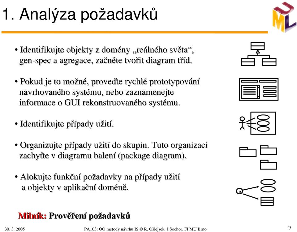 Identifikujte případy užití. Organizujte případy užití do skupin. Tuto organizaci zachyťte v diagramu balení (package diagram).