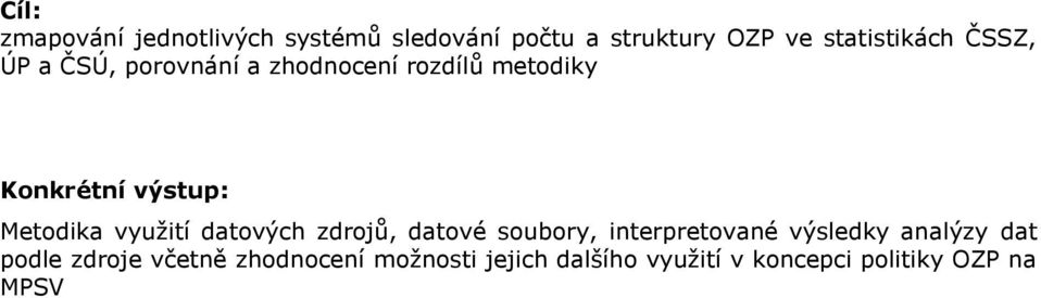 využití datových zdrojů, datové soubory, interpretované výsledky analýzy dat podle