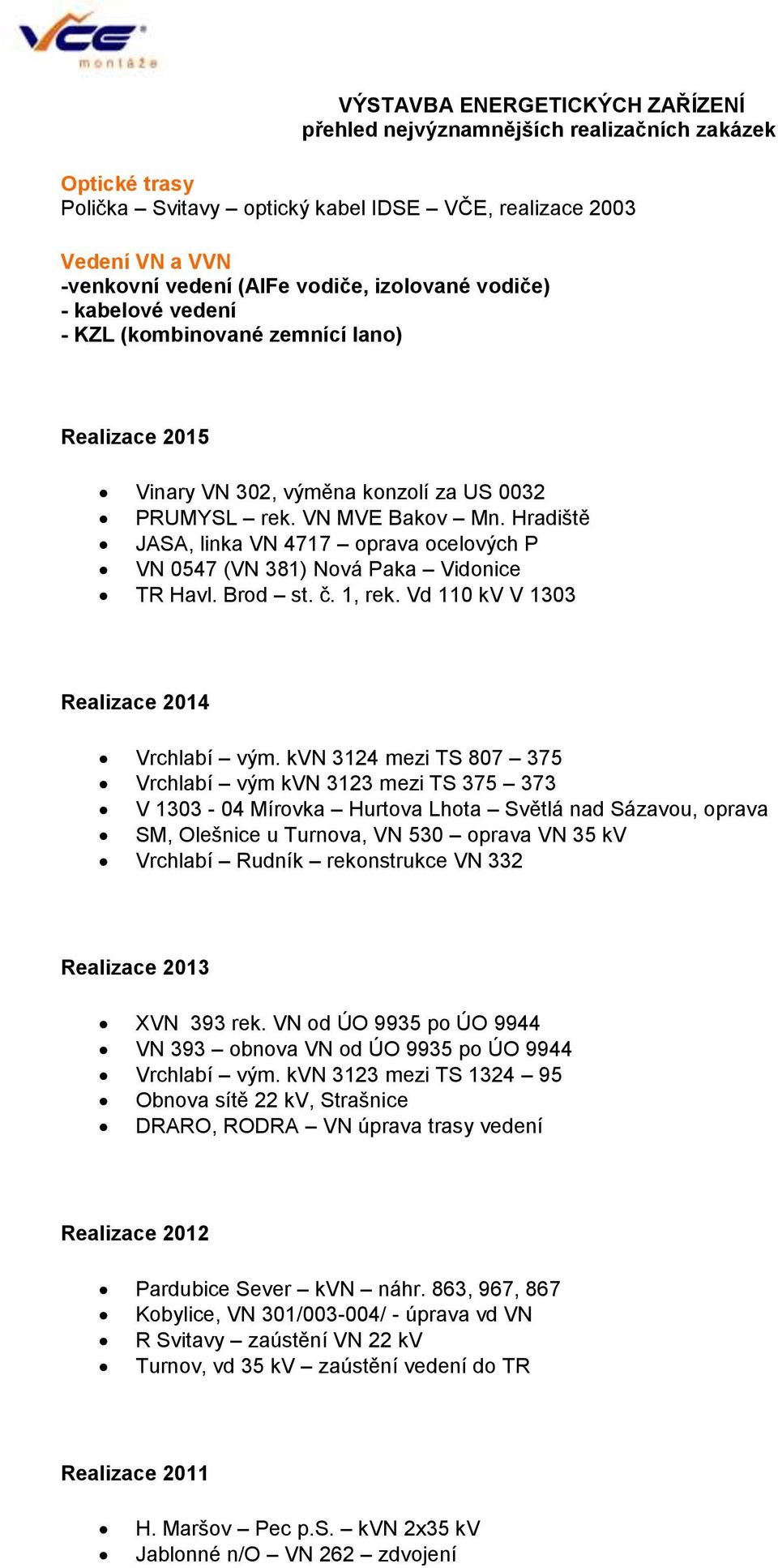 Hradiště JASA, linka VN 4717 oprava ocelových P VN 0547 (VN 381) Nová Paka Vidonice TR Havl. Brod st. č. 1, rek. Vd 110 kv V 1303 Realizace 2014 Vrchlabí vým.