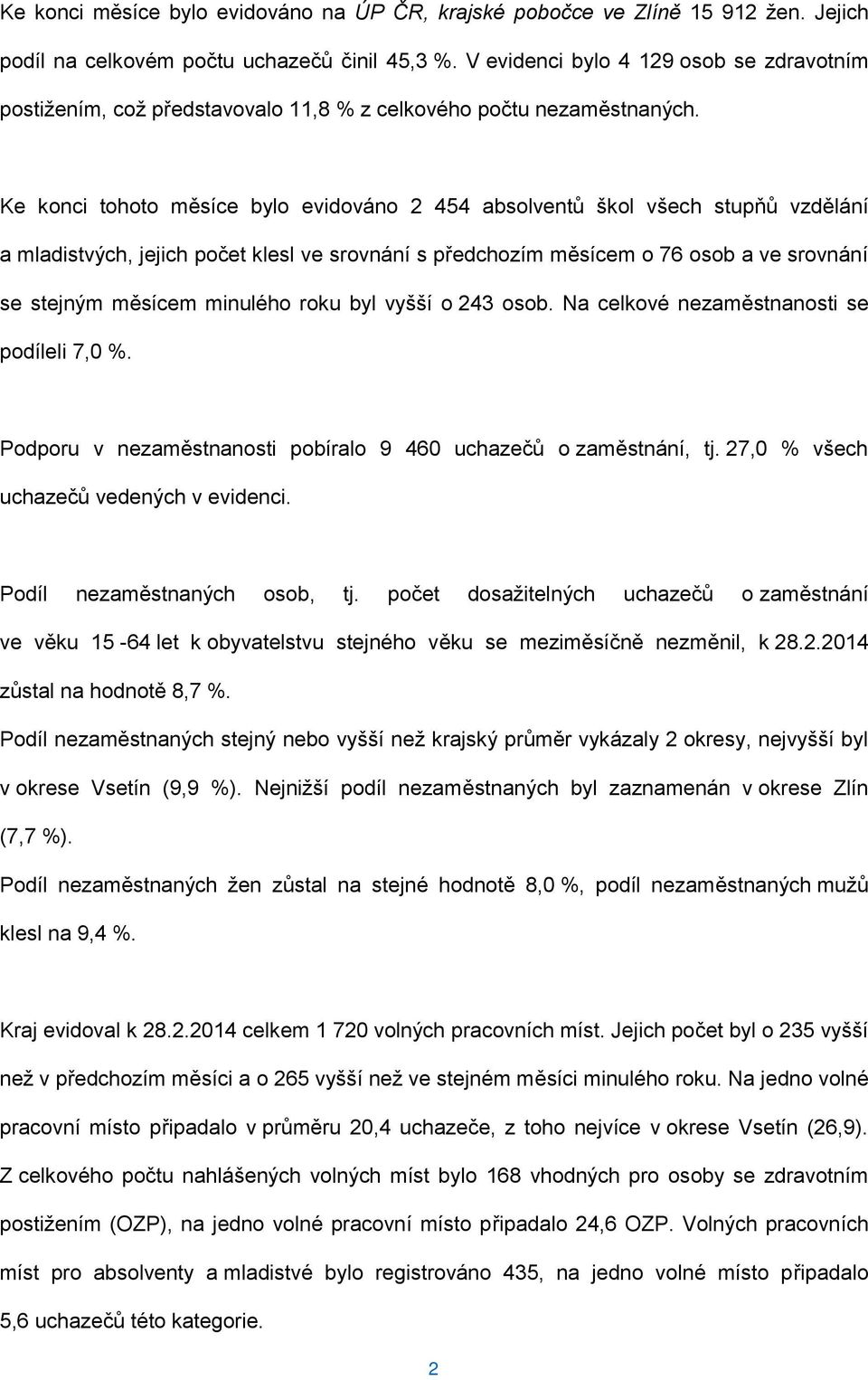 Ke konci tohoto měsíce bylo evidováno 2 454 absolventů škol všech stupňů vzdělání a mladistvých, jejich počet klesl ve srovnání s předchozím měsícem o 76 osob a ve srovnání se stejným měsícem