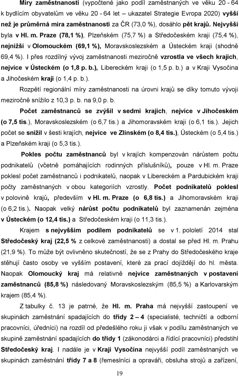 I přes rozdílný vývoj zaměstnanosti meziročně vzrostla ve všech krajích, nejvíce v Ústeckém (o 1,8 p. b.),