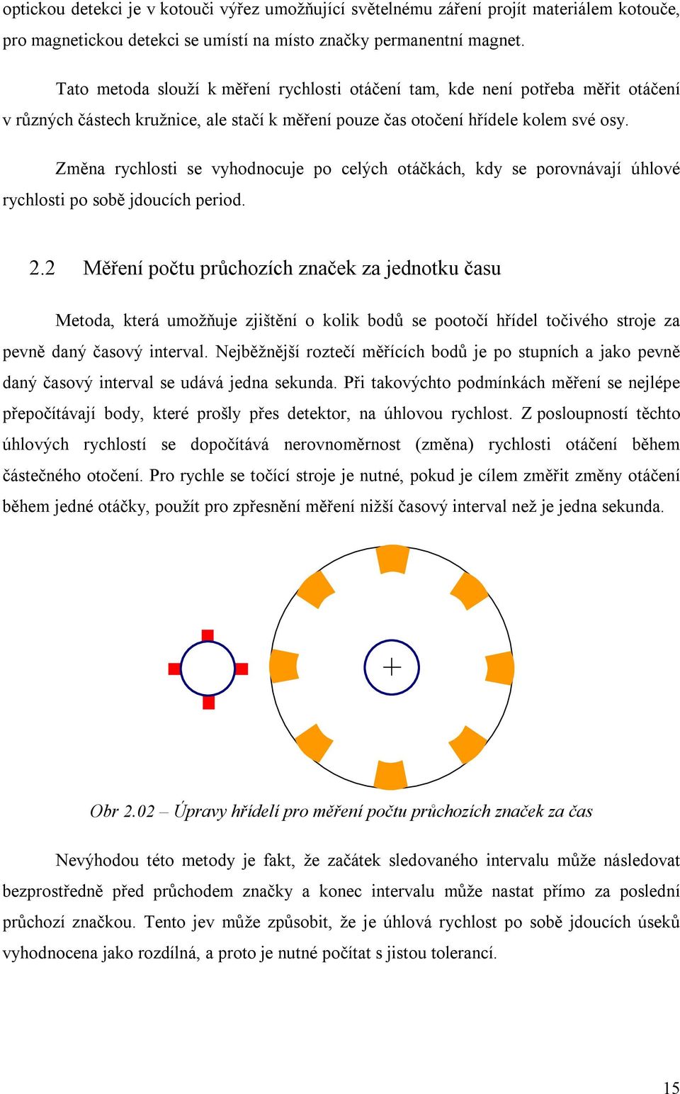 Změna rychlosti se vyhodnocuje po celých otáčkách, kdy se porovnávají úhlové rychlosti po sobě jdoucích period. 2.