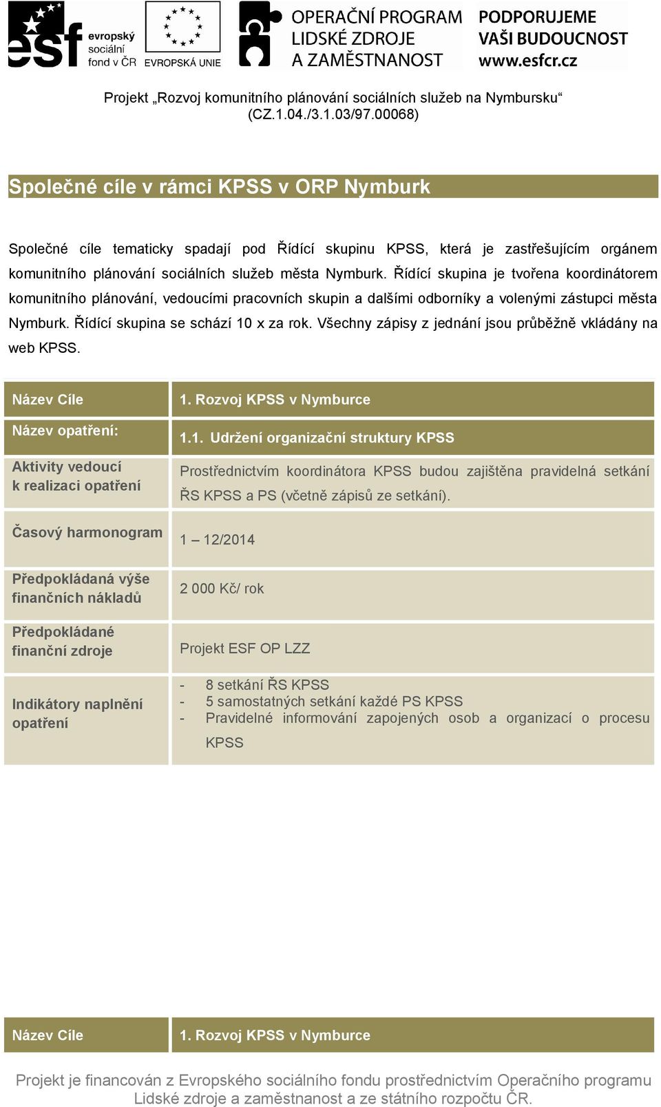 Všechny zápisy z jednání jsou průběžně vkládány na web KPSS. Název Cíle 1.