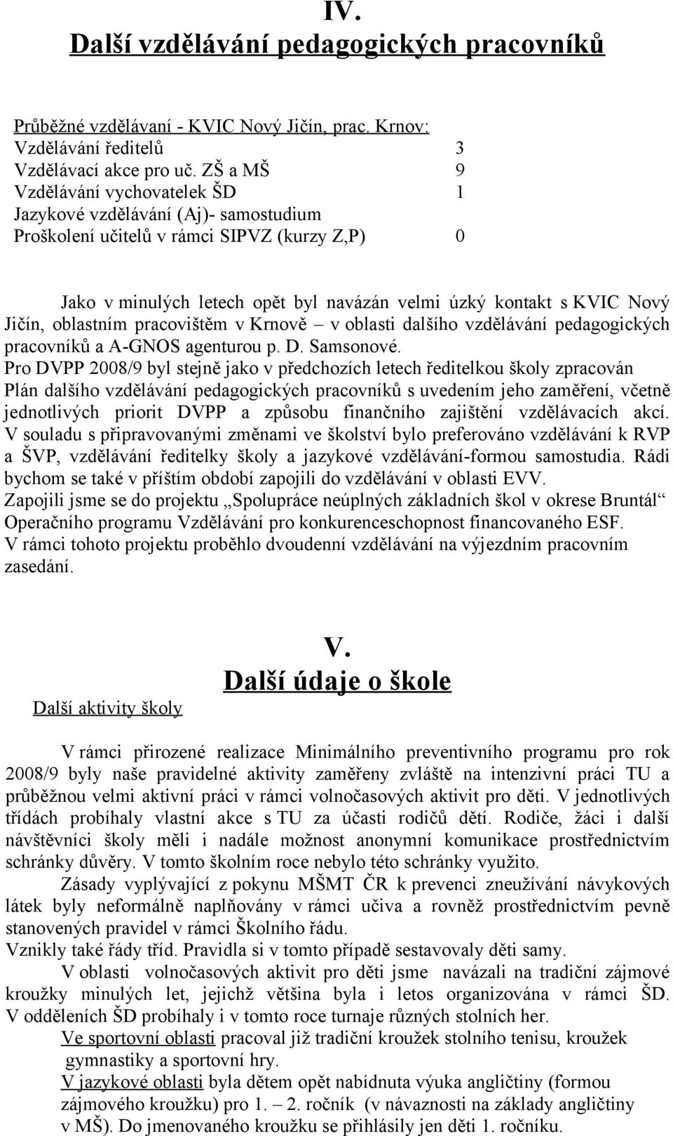 Jičín, oblastním pracovištěm v Krnově v oblasti dalšího vzdělávání pedagogických pracovníků a A-GNOS agenturou p. D. Samsonové.