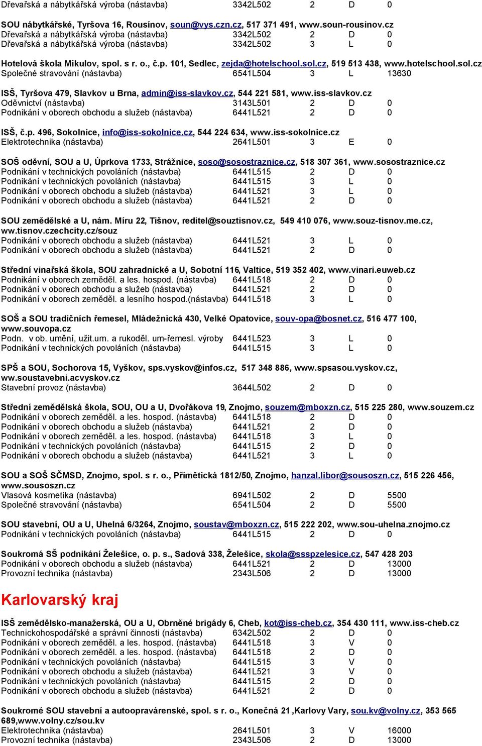 cz, 544 221 581, www.iss-slavkov.cz Oděvnictví (nástavba) 3143L501 2 D 0 ISŠ, č.p. 496, Sokolnice, info@iss-sokolnice.