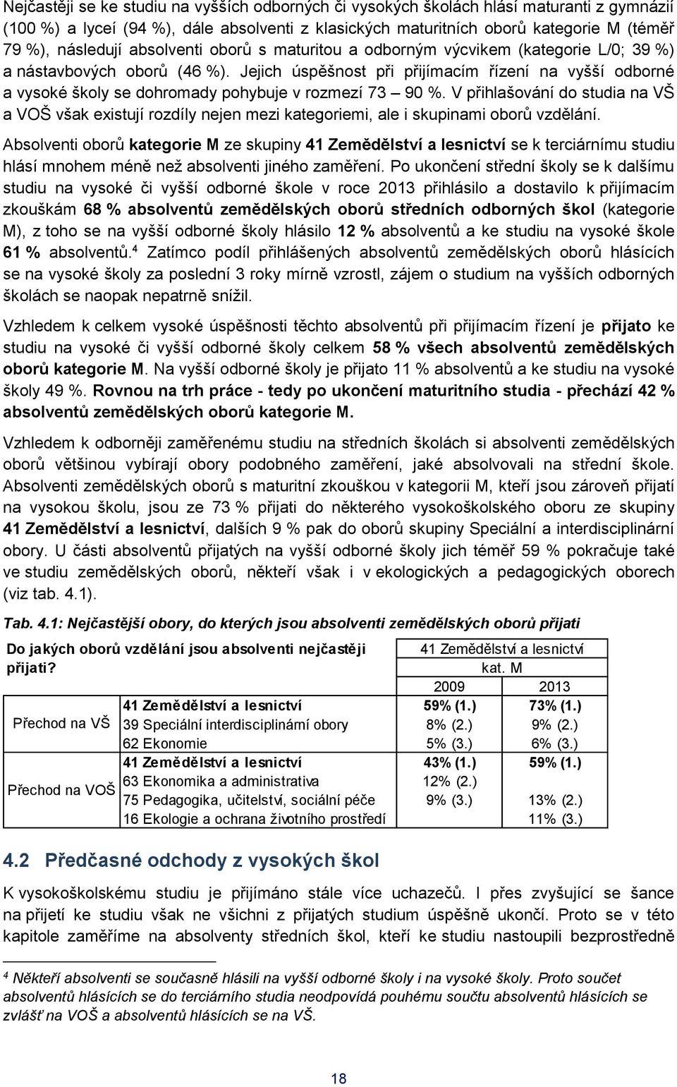 Jejich úspěšnost při přijímacím řízení na vyšší odborné a vysoké školy se dohromady pohybuje v rozmezí 73 90 %.