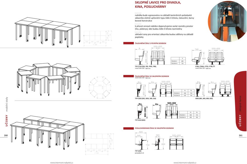 PEVNÝM SEDÁKEM H 500~600 740 550~600 800~1000 TYP C710 (703, 705, 705S, 709), rozteč židle 500 ~ 600 mm H POLOHA II 685 POLOHA III 735 980 C766, C766U, C752, C730, ČT rozteč židle 550 ~ 600 mm
