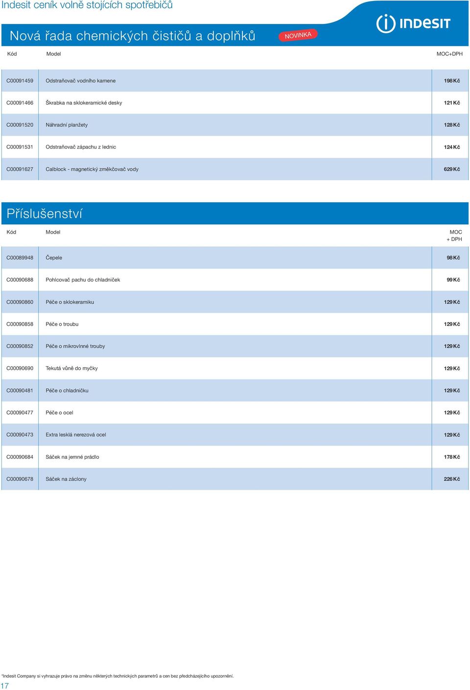 Pohlcovač pachu do chladniček 99 Kč C00090860 Péče o sklokeramiku 129 Kč C00090858 Péče o troubu 129 Kč C00090852 Péče o mikrovlnné trouby 129 Kč C00090690 Tekutá vůně do myčky