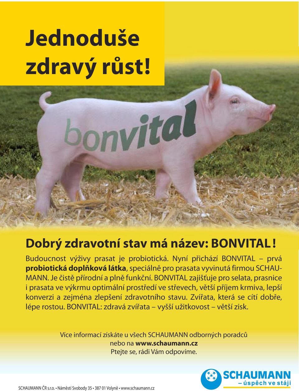 BONVITAL zajišťuje pro selata, prasnice i prasata ve výkrmu optimální prostředí ve střevech, větší příjem krmiva, lepší konverzi a zejména zlepšení zdravotního stavu.