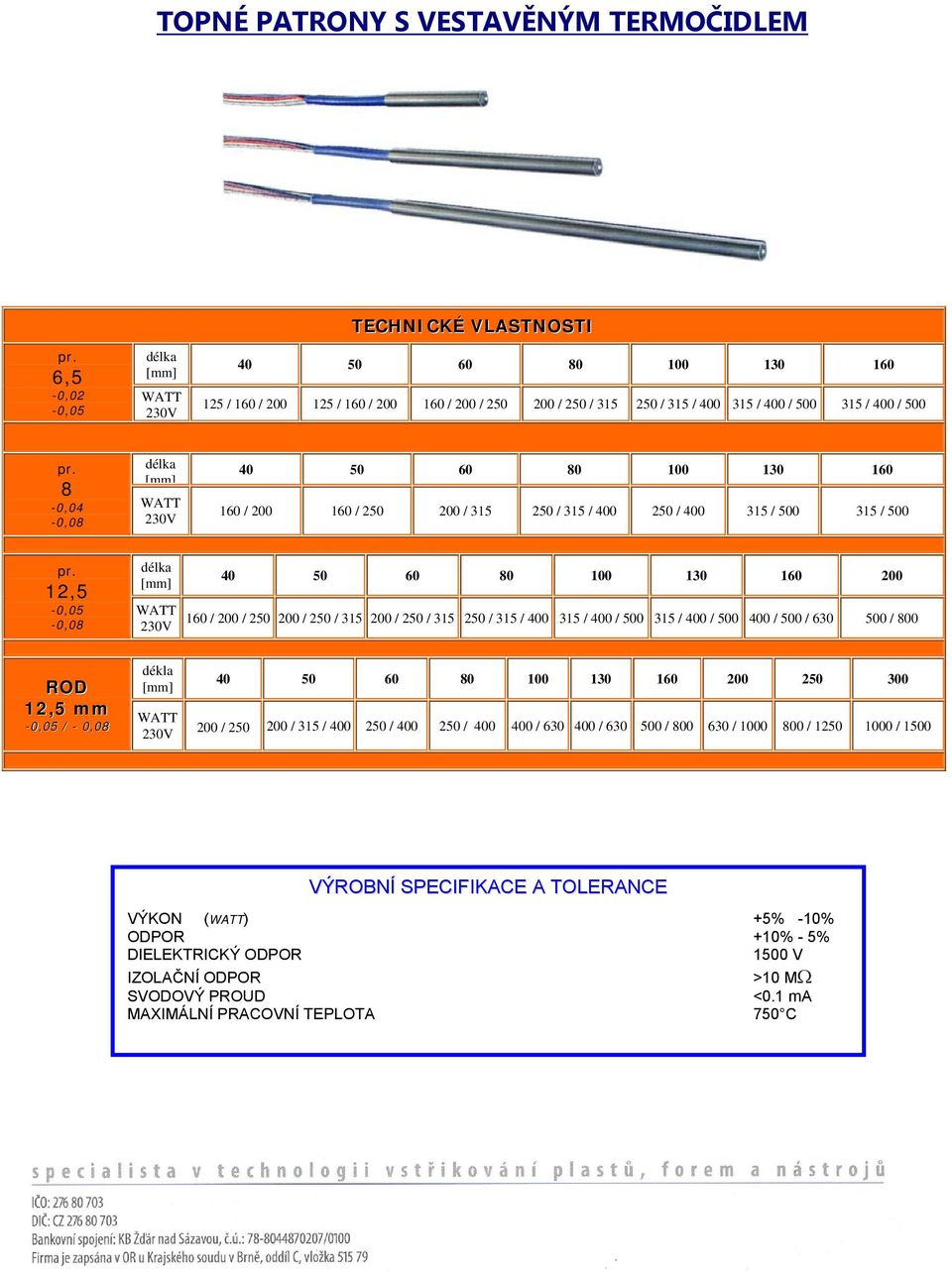 8-0,04-0,08 délka [mm] WATT 40 50 60 80 100 130 160 160 / 200 160 / 250 200 / 315 250 / 315 / 400 250 / 400 315 / 500 315 / 500 pr.