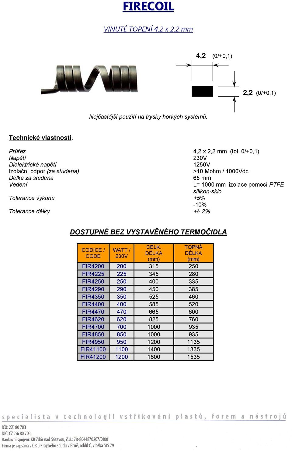 pomocí PTFE silikon-sklo DOSTUPNÉ BEZ VYSTAVĚNÉHO TERMOČIDLA CODICE / CODE WATT / CELK.