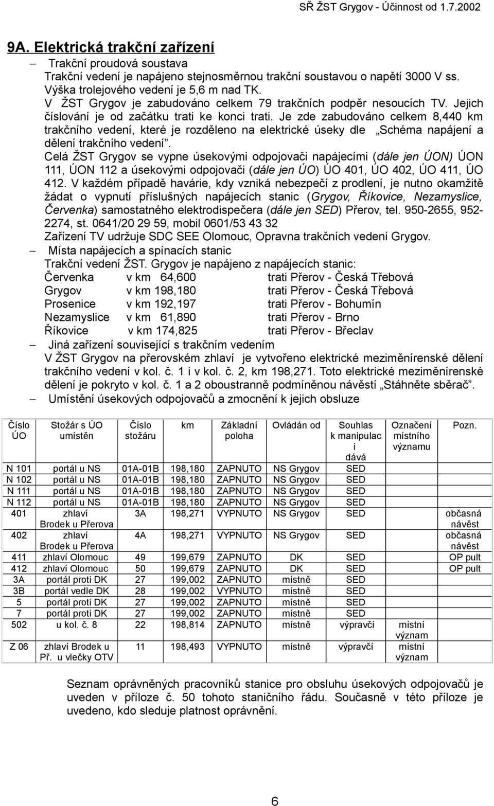 Je zde zabudováno celkem 8,440 km trakčního vedení, které je rozděleno na elektrické úseky dle Schéma napájení a dělení trakčního vedení.