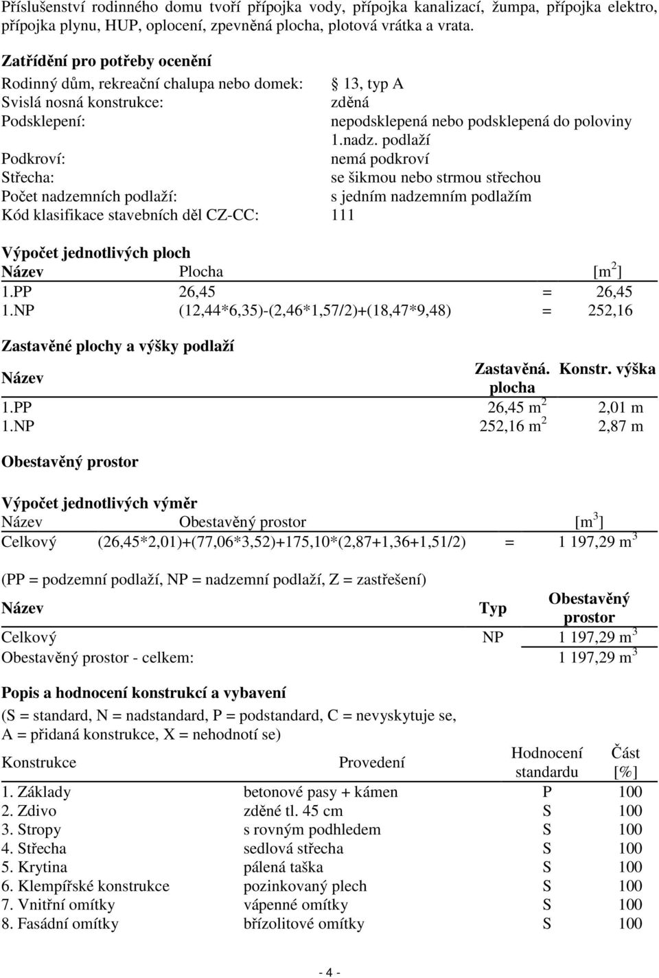 podlaží Podkroví: nemá podkroví Střecha: se šikmou nebo strmou střechou Počet nadzemních podlaží: s jedním nadzemním podlažím Kód klasifikace stavebních děl CZ-CC: 111 Výpočet jednotlivých ploch