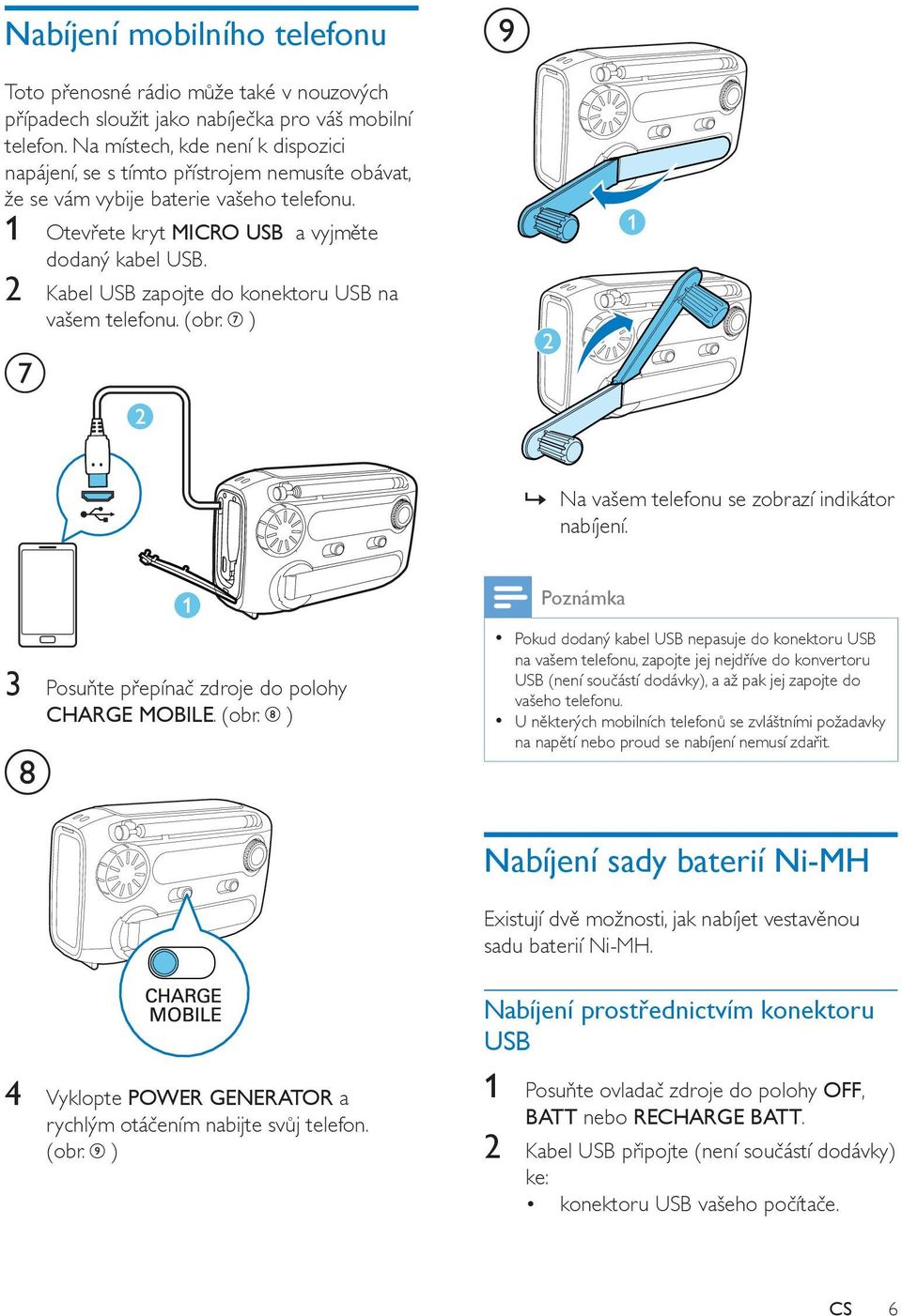 2 Kabel USB zapojte do konektoru USB na vašem telefonu. (obr.