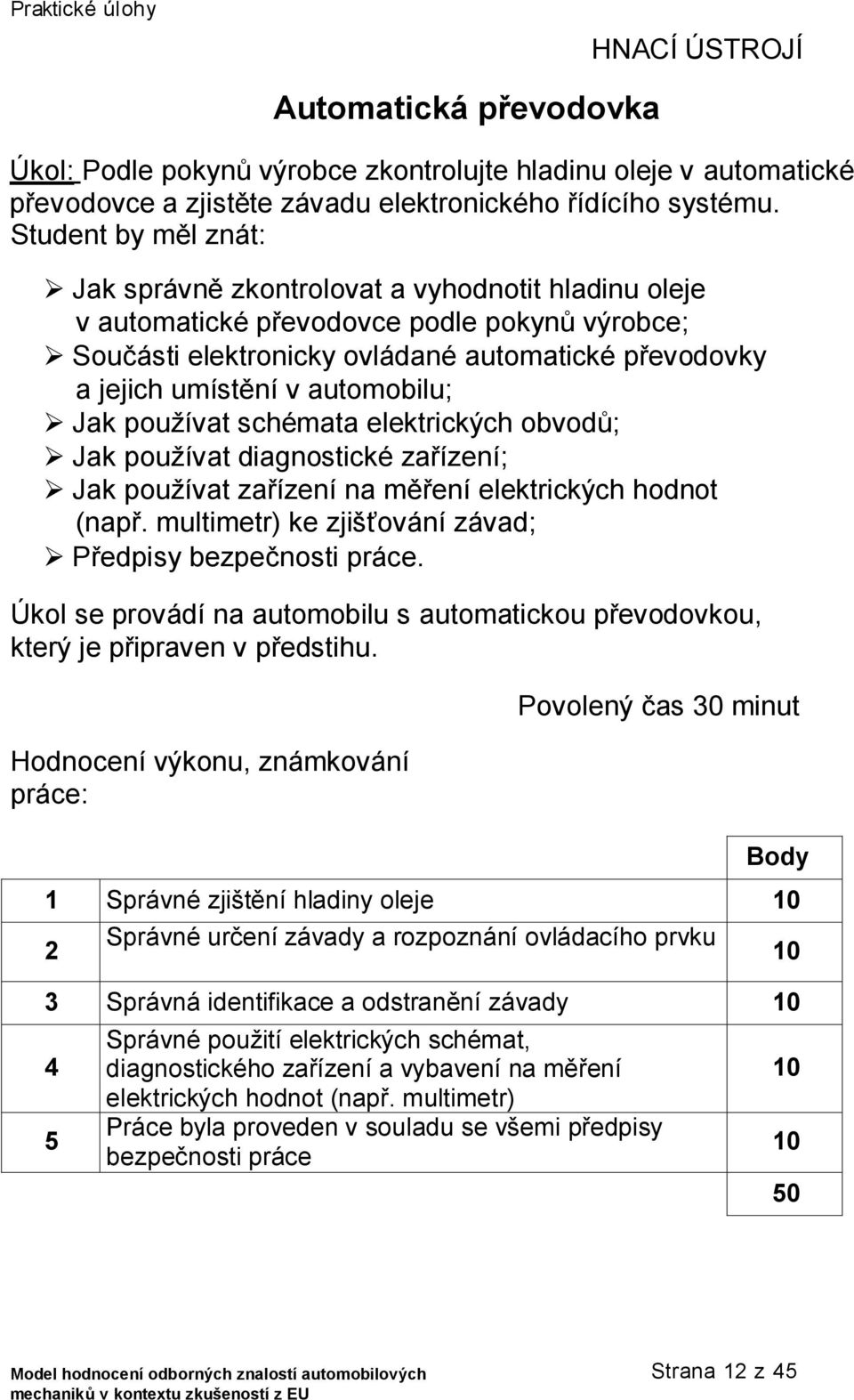 automobilu; Jak používat schémata elektrických obvodů; Jak používat diagnostické zařízení; Jak používat zařízení na měření elektrických hodnot (např.