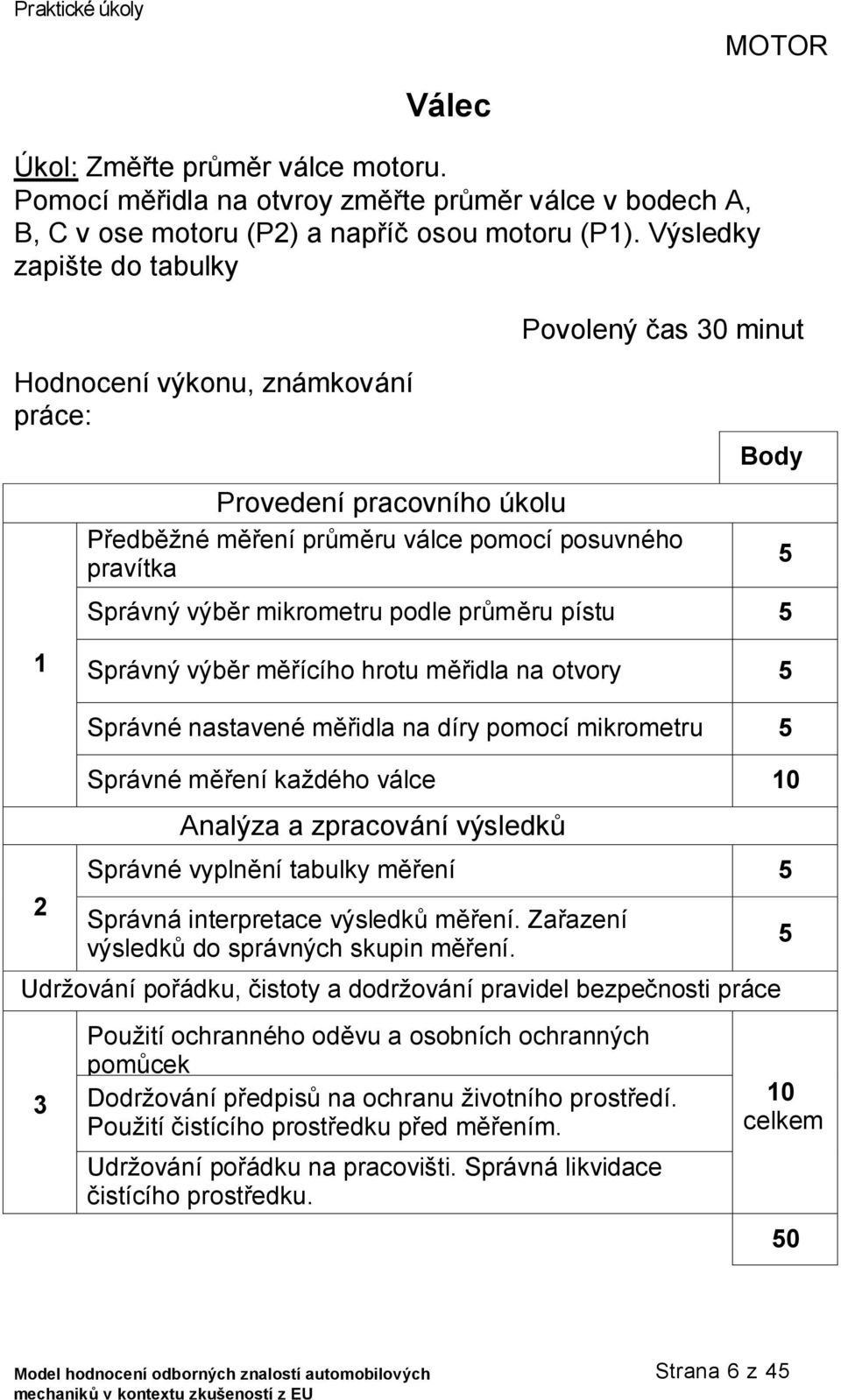 podle průměru pístu 1 Správný výběr měřícího hrotu měřidla na otvory 2 Správné nastavené měřidla na díry pomocí mikrometru Správné měření každého válce Analýza a zpracování výsledků Správné vyplnění