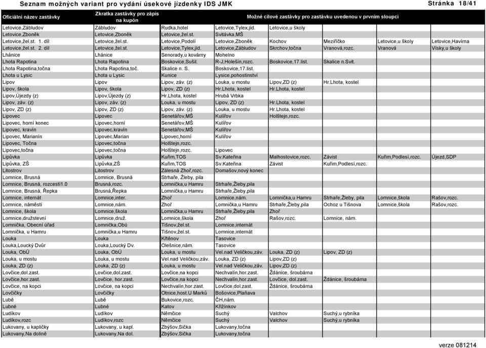 Letovice,Zábludov Skrchov,točna Vranová,rozc. Vranová Vísky,u školy Lhánice Lhánice Senorady,u kovárny Mohelno Lhota Rapotina Lhota Rapotina Boskovice,Sušil. R-J,Holešín,rozc. Boskovice,17.list.