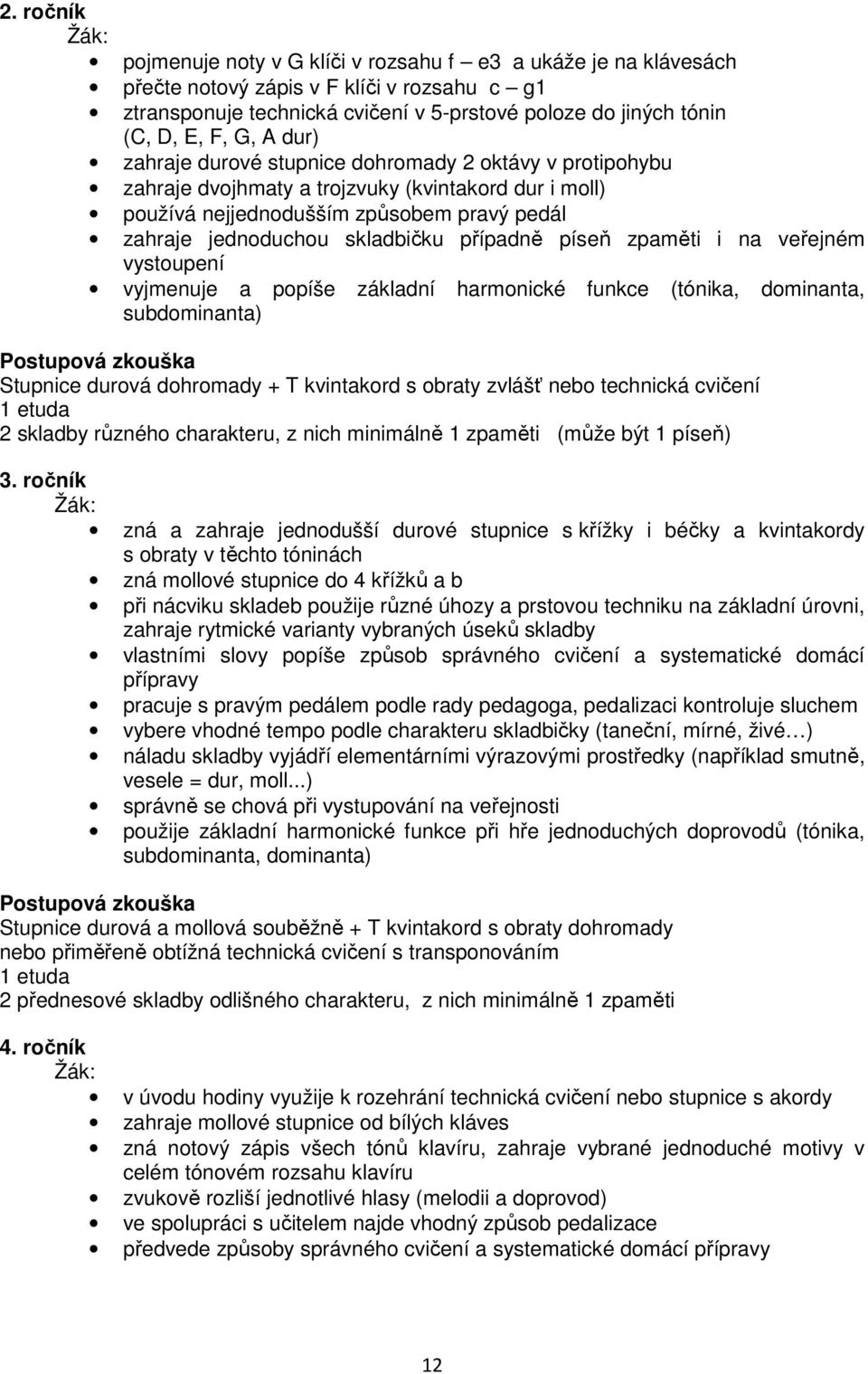 případně píseň zpaměti i na veřejném vystoupení vyjmenuje a popíše základní harmonické funkce (tónika, dominanta, subdominanta) Stupnice durová dohromady + T kvintakord s obraty zvlášť nebo technická