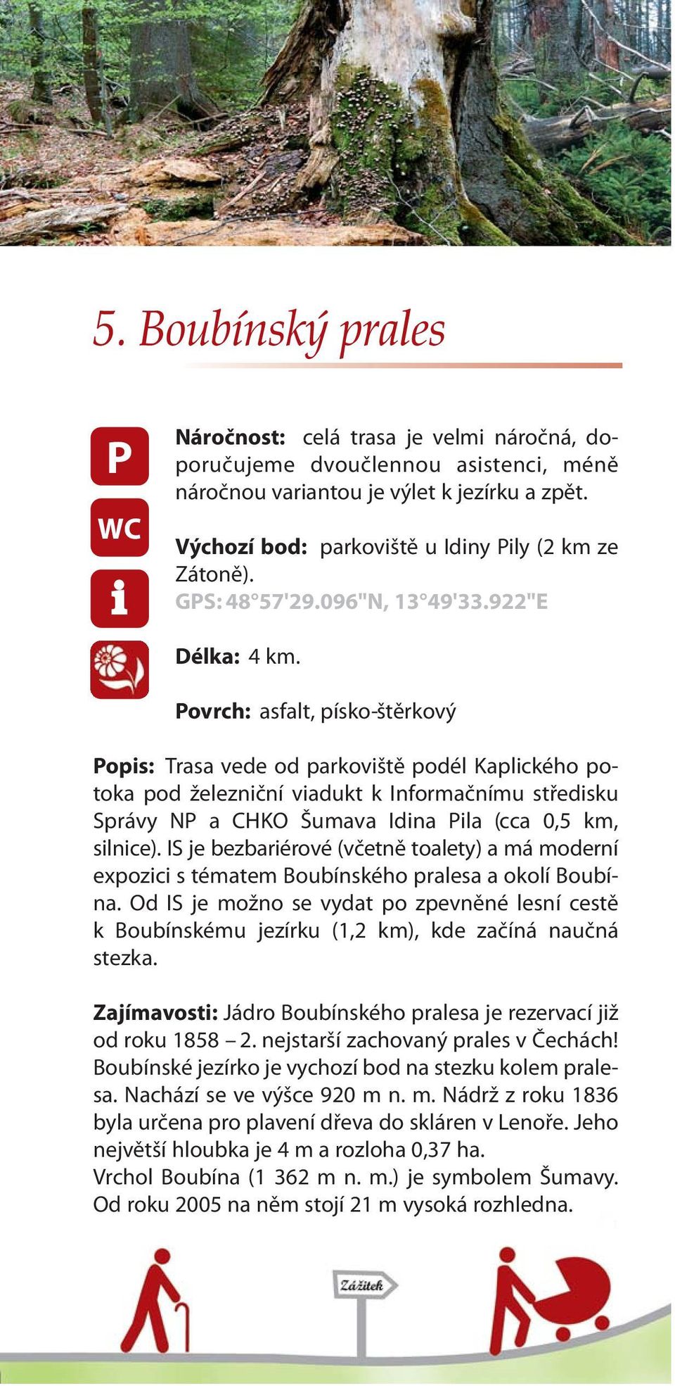 ovrch: asfalt, písko-štěrkový opis: Trasa vede od parkoviště podél Kaplického potoka pod železniční viadukt k Informačnímu středisku Správy N a CHKO Šumava Idina ila (cca 0,5 km, silnice).