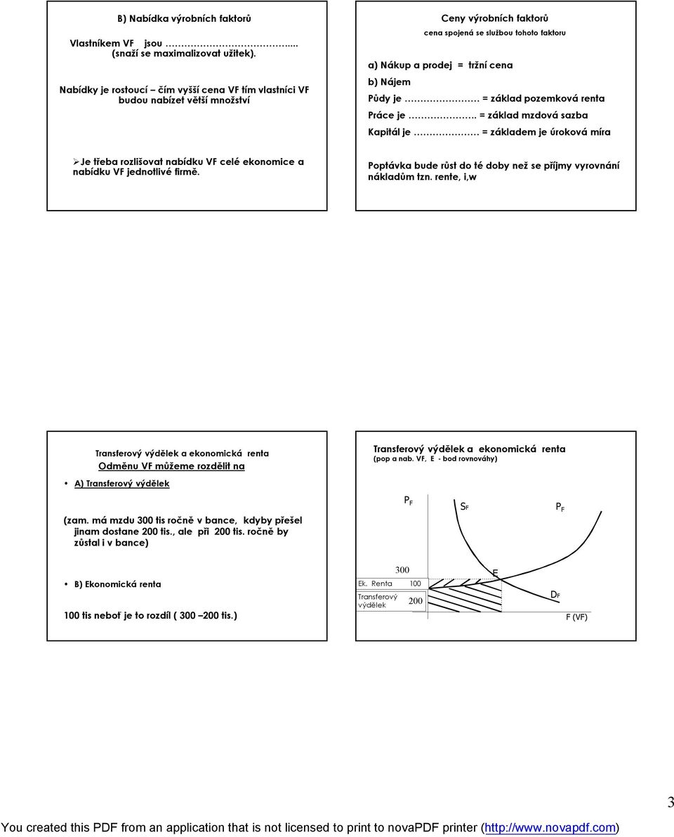 základ pozemková renta Práce je. = základ mzdová sazba Kapitál je = základem je úroková míra Je třeba rozlišovat nabídku VF celé ekonomice a nabídku VF jednotlivé firmě.