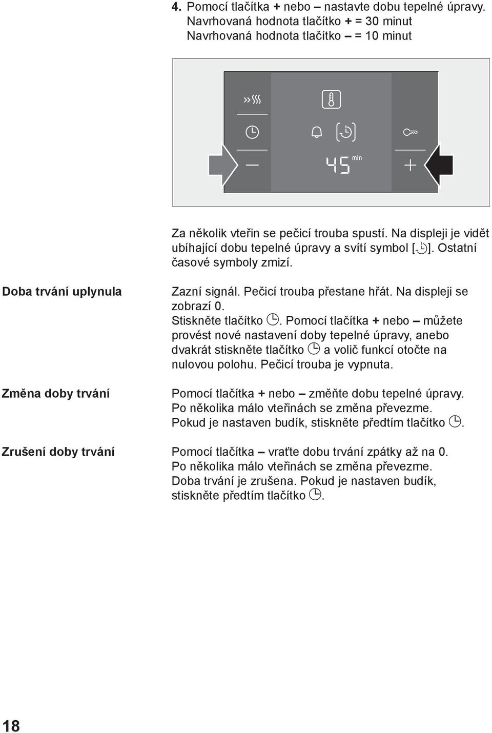 Pečicí trouba přestane hřát. Na displeji se zobrazí 0. Stiskněte tlačítko.