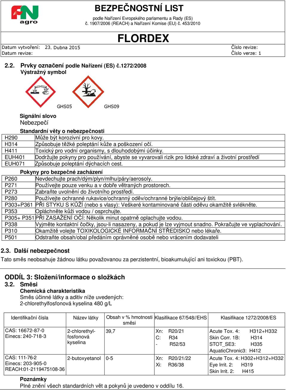 EUH401 Dodržujte pokyny pro používání, abyste se vyvarovali rizik pro lidské zdraví a životní prostředí EUH071 Způsobuje poleptání dýchacích cest.