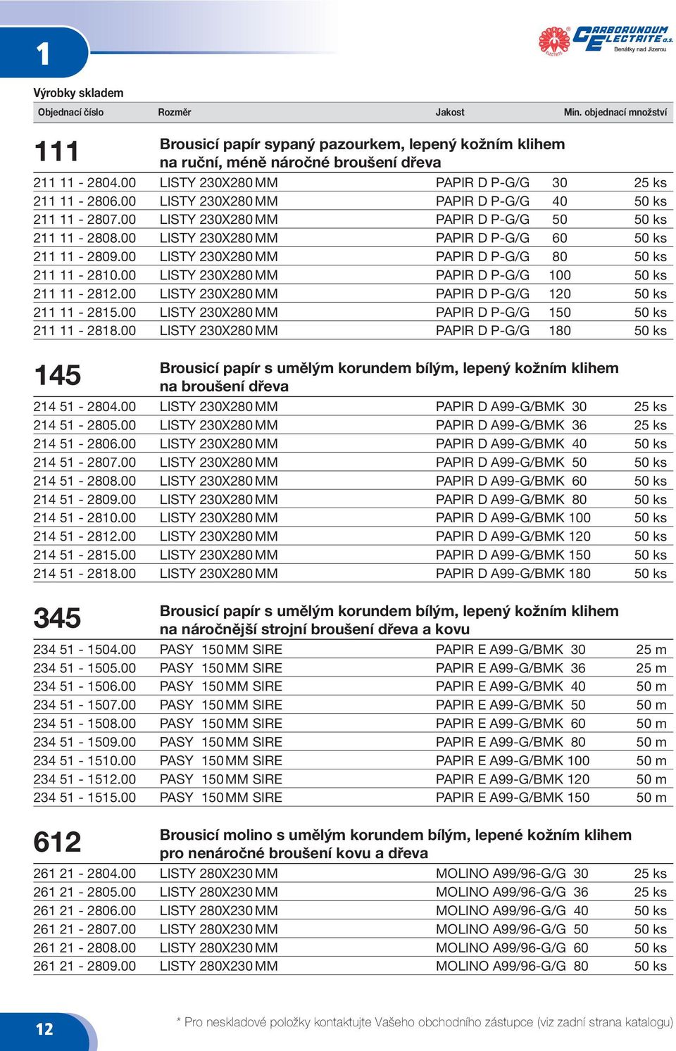 00 LISTY 230X280 MM PAPIR D P-G/G 60 50 ks 211 11-2809.00 LISTY 230X280 MM PAPIR D P-G/G 80 50 ks 211 11-2810.00 LISTY 230X280 MM PAPIR D P-G/G 100 50 ks 211 11-2812.