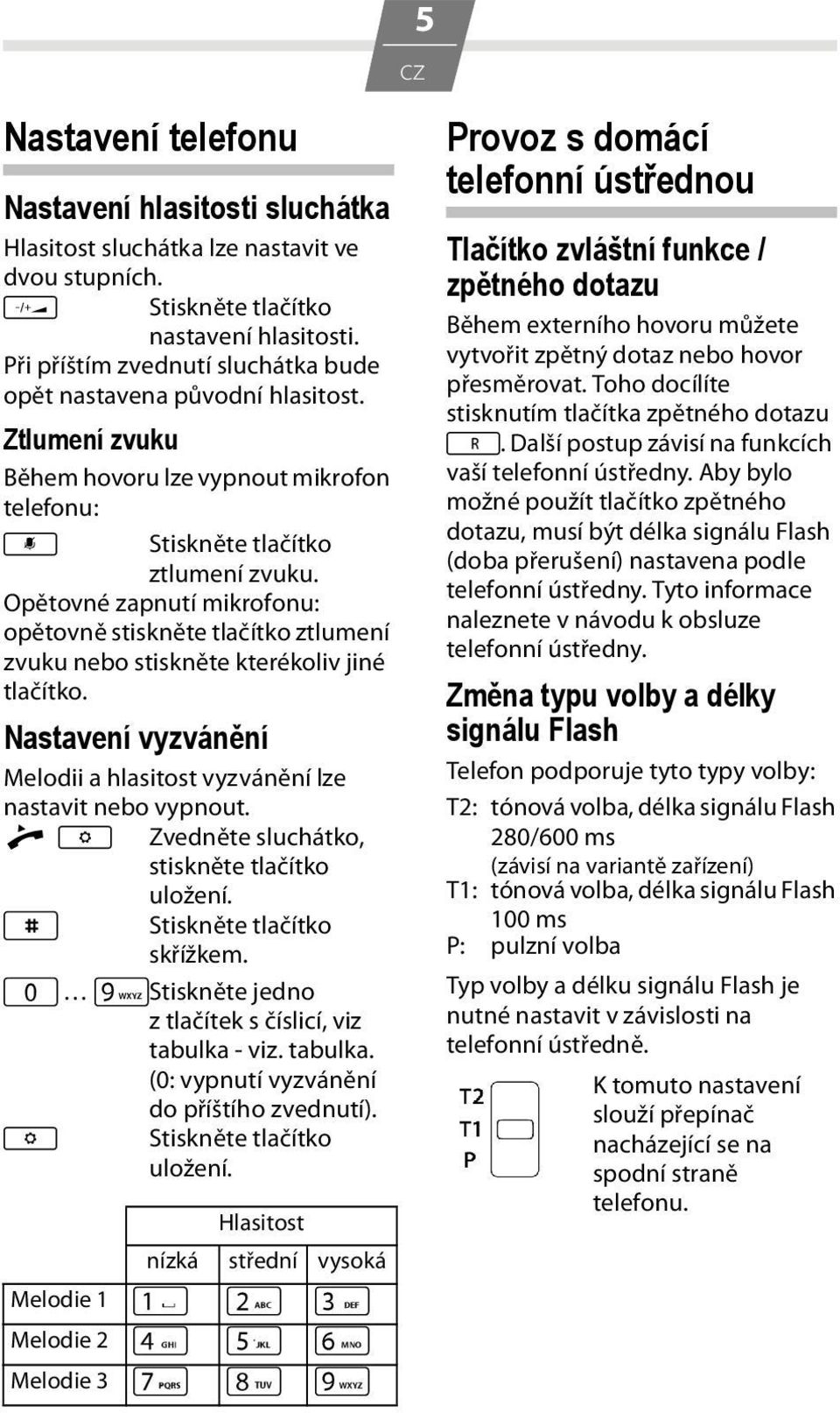 Opětovné zapnutí mikrofonu: opětovně stiskněte tlačítko ztlumení zvuku nebo stiskněte kterékoliv jiné tlačítko. Nastavení vyzvánění Melodii a hlasitost vyzvánění lze nastavit nebo vypnout.