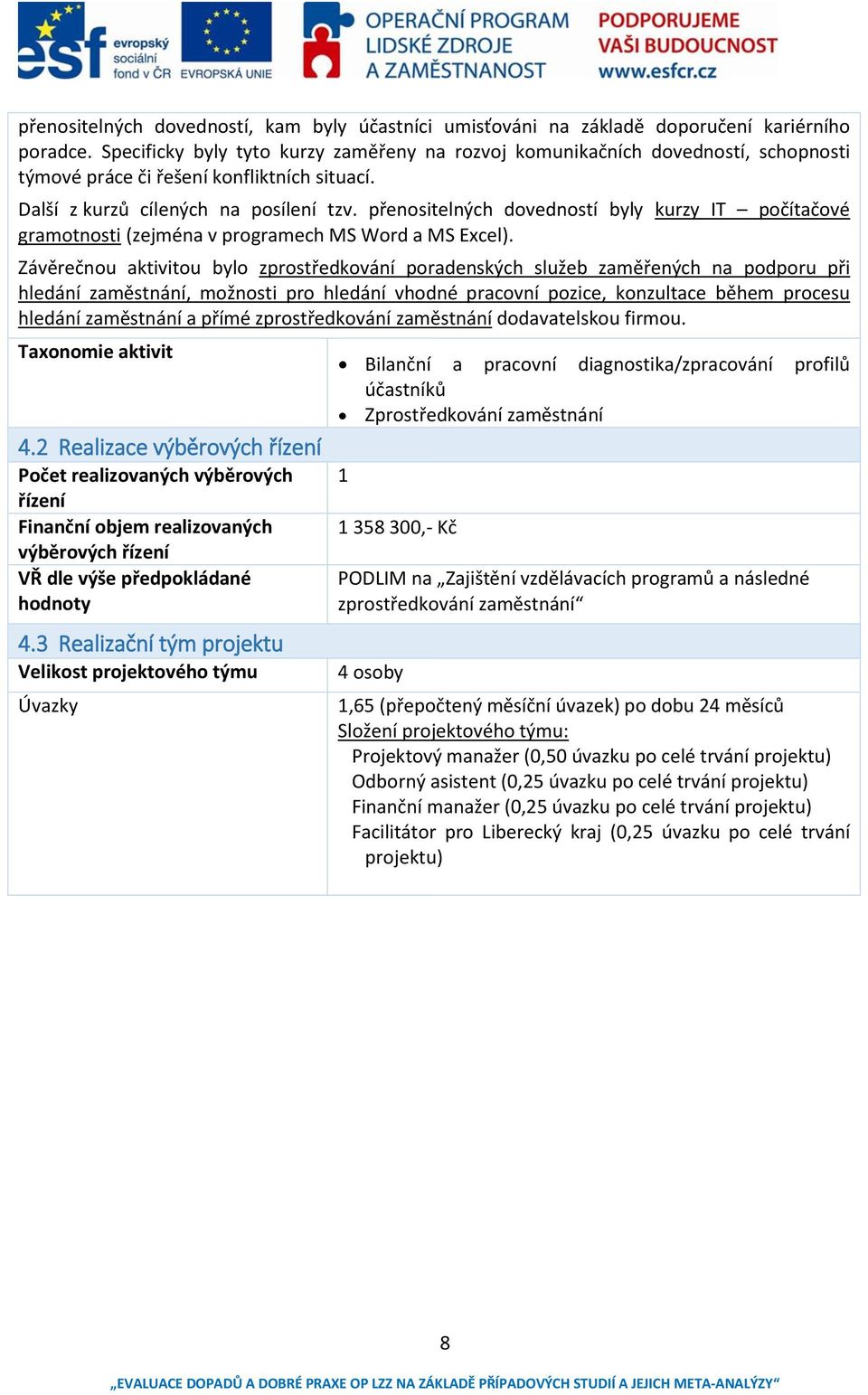 přenositelných dovedností byly kurzy IT počítačové gramotnosti (zejména v programech MS Word a MS Excel).