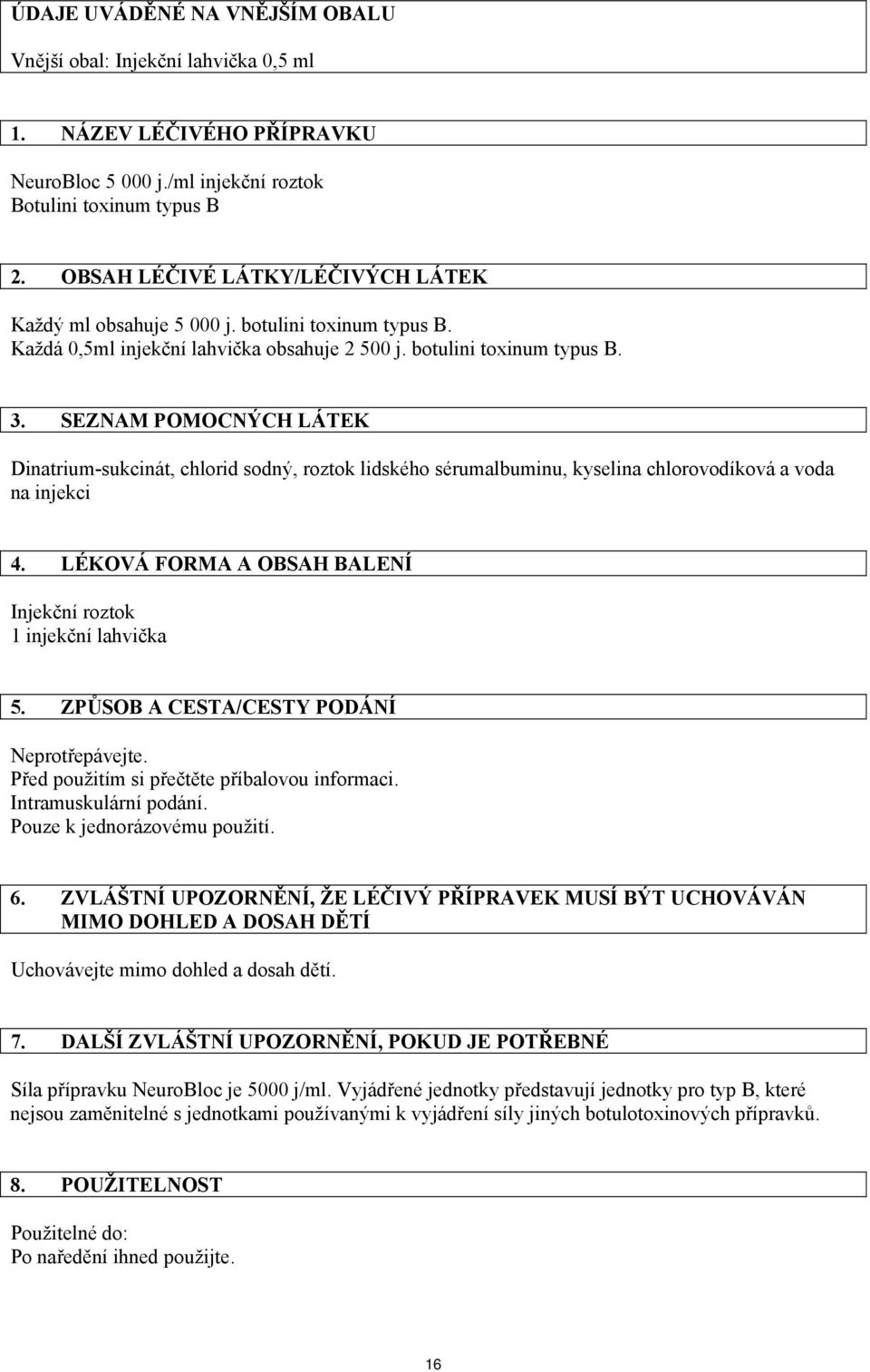 SEZNAM POMOCNÝCH LÁTEK Dinatrium-sukcinát, chlorid sodný, roztok lidského sérumalbuminu, kyselina chlorovodíková a voda na injekci 4. LÉKOVÁ FORMA A OBSAH BALENÍ Injekční roztok 1 injekční lahvička 5.