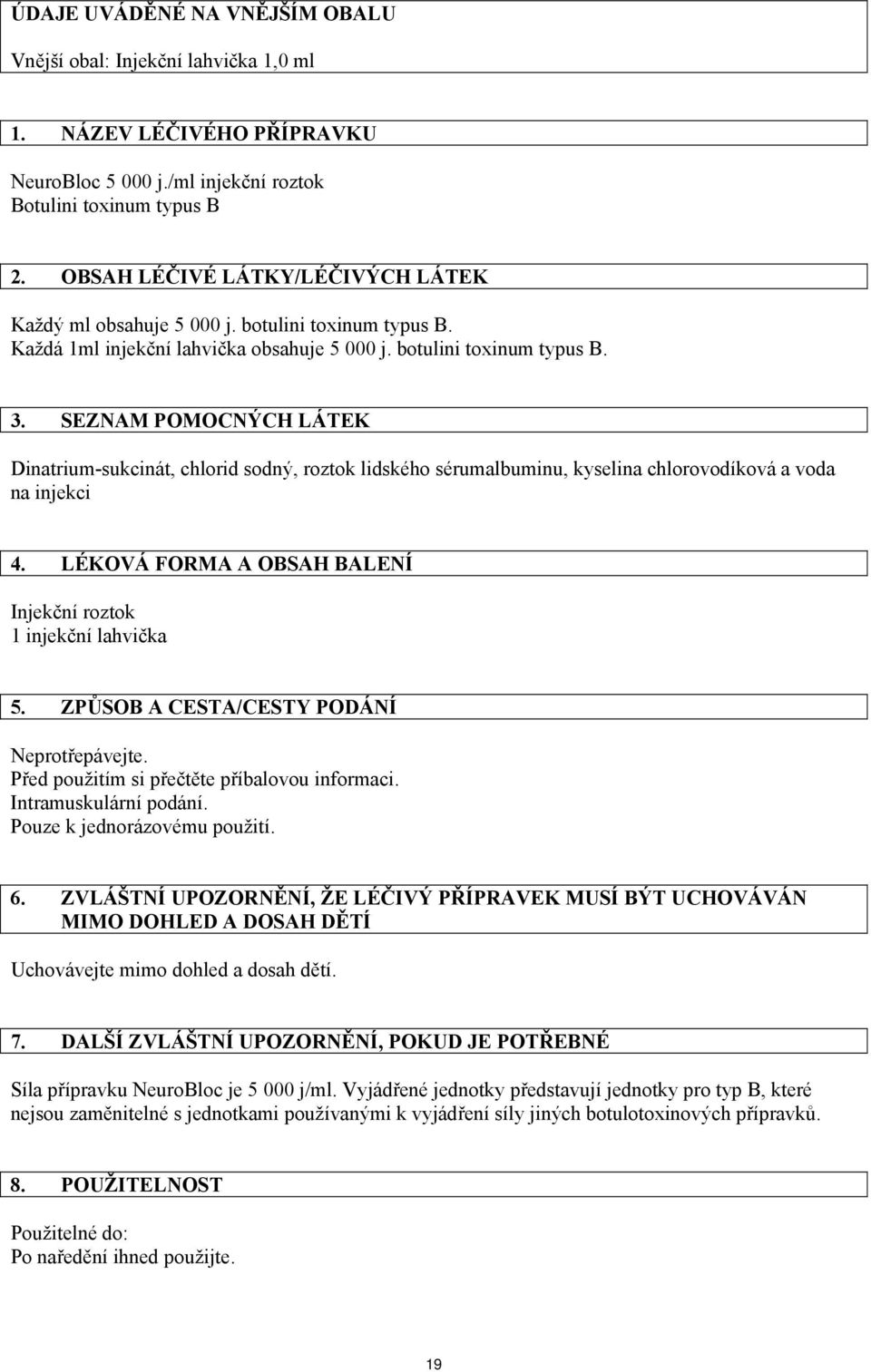 SEZNAM POMOCNÝCH LÁTEK Dinatrium-sukcinát, chlorid sodný, roztok lidského sérumalbuminu, kyselina chlorovodíková a voda na injekci 4. LÉKOVÁ FORMA A OBSAH BALENÍ Injekční roztok 1 injekční lahvička 5.