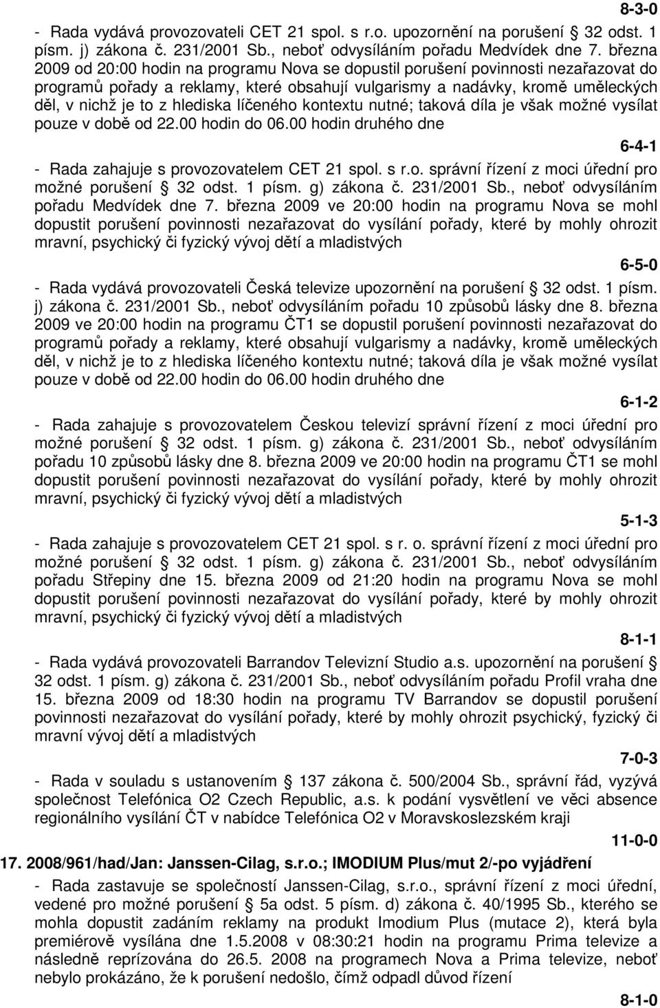 hlediska líčeného kontextu nutné; taková díla je však možné vysílat pouze v době od 22.00 hodin do 06.00 hodin druhého dne 6-4-1 - Rada zahajuje s provozovatelem CET 21 spol. s r.o. správní řízení z moci úřední pro možné porušení 32 odst.