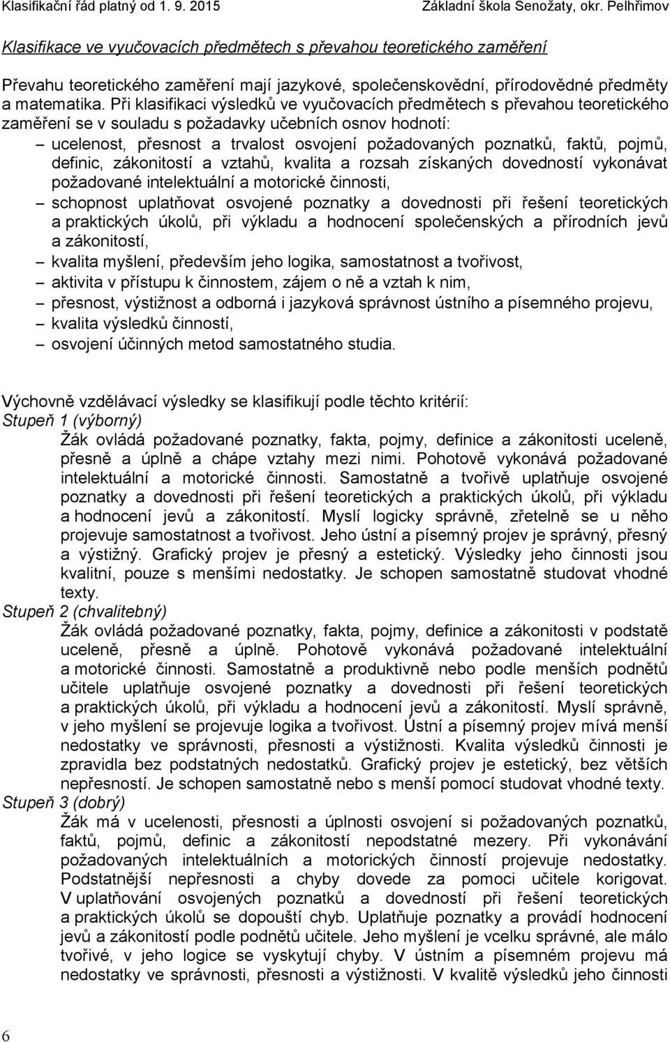 faktů, pojmů, definic, zákonitostí a vztahů, kvalita a rozsah získaných dovedností vykonávat požadované intelektuální a motorické činnosti, schopnost uplatňovat osvojené poznatky a dovednosti při